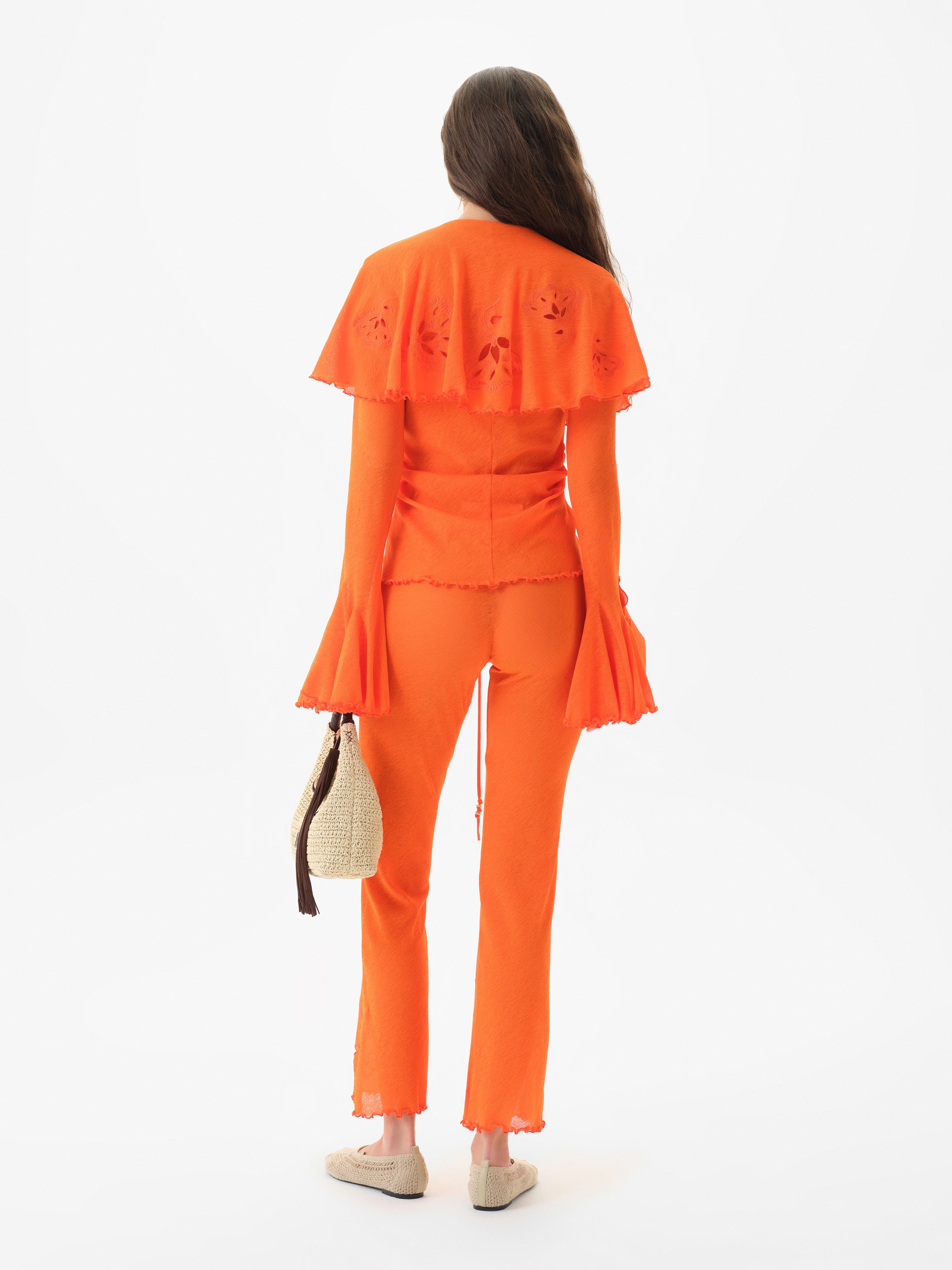 DANIA - Semi-sheer mesh pants with tonal embroidery details