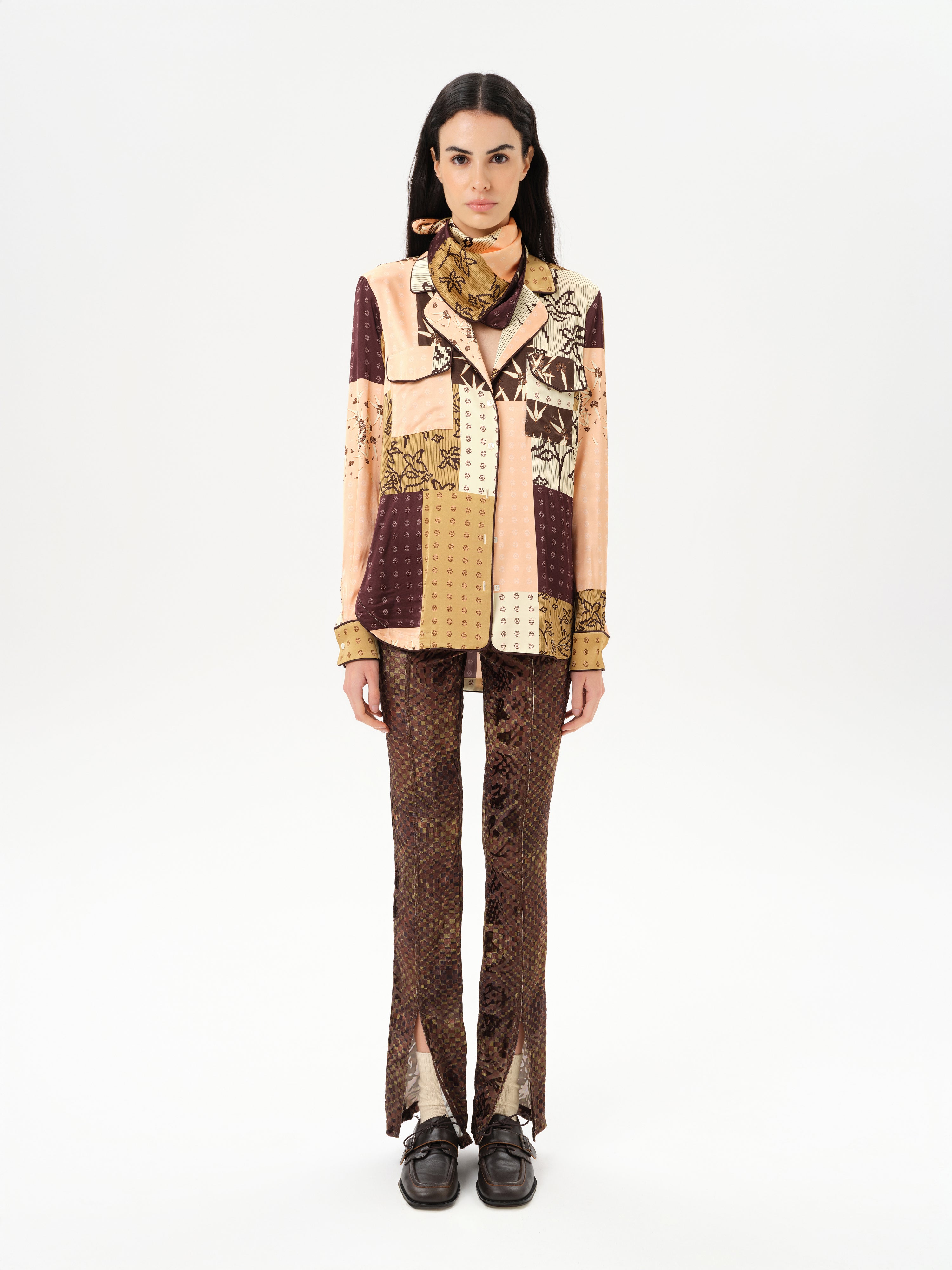 DORY - Mid-rise printed velvet pants