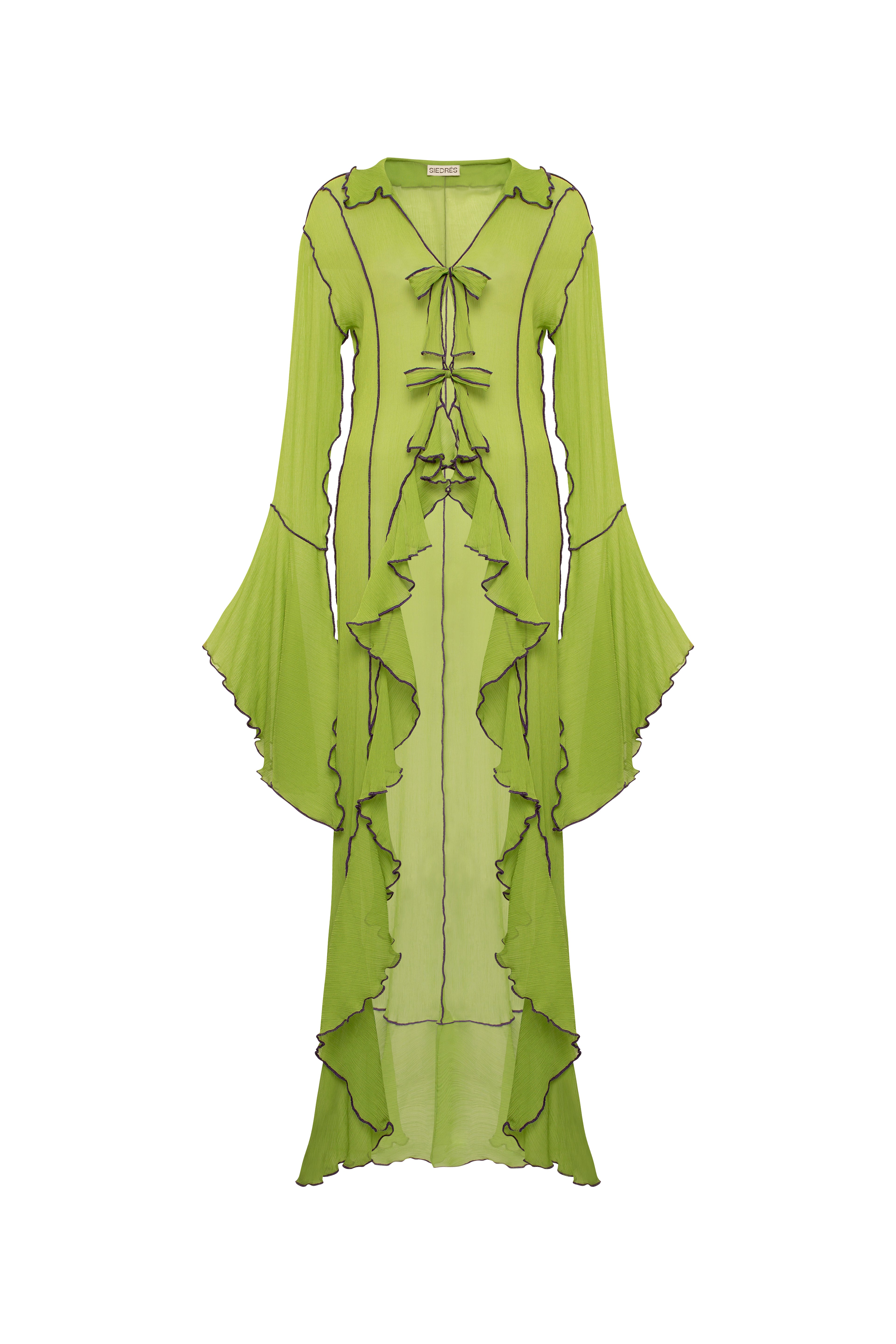 ELINA - Tie-front maxi length top with contrast stitching