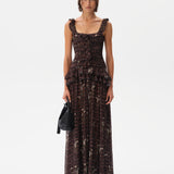 EMILIA - Ruched printed mesh maxi dress