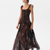 EMILIA - Ruched printed mesh maxi dress