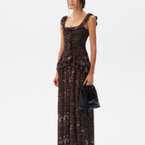 EMILIA - Ruched printed mesh maxi dress
