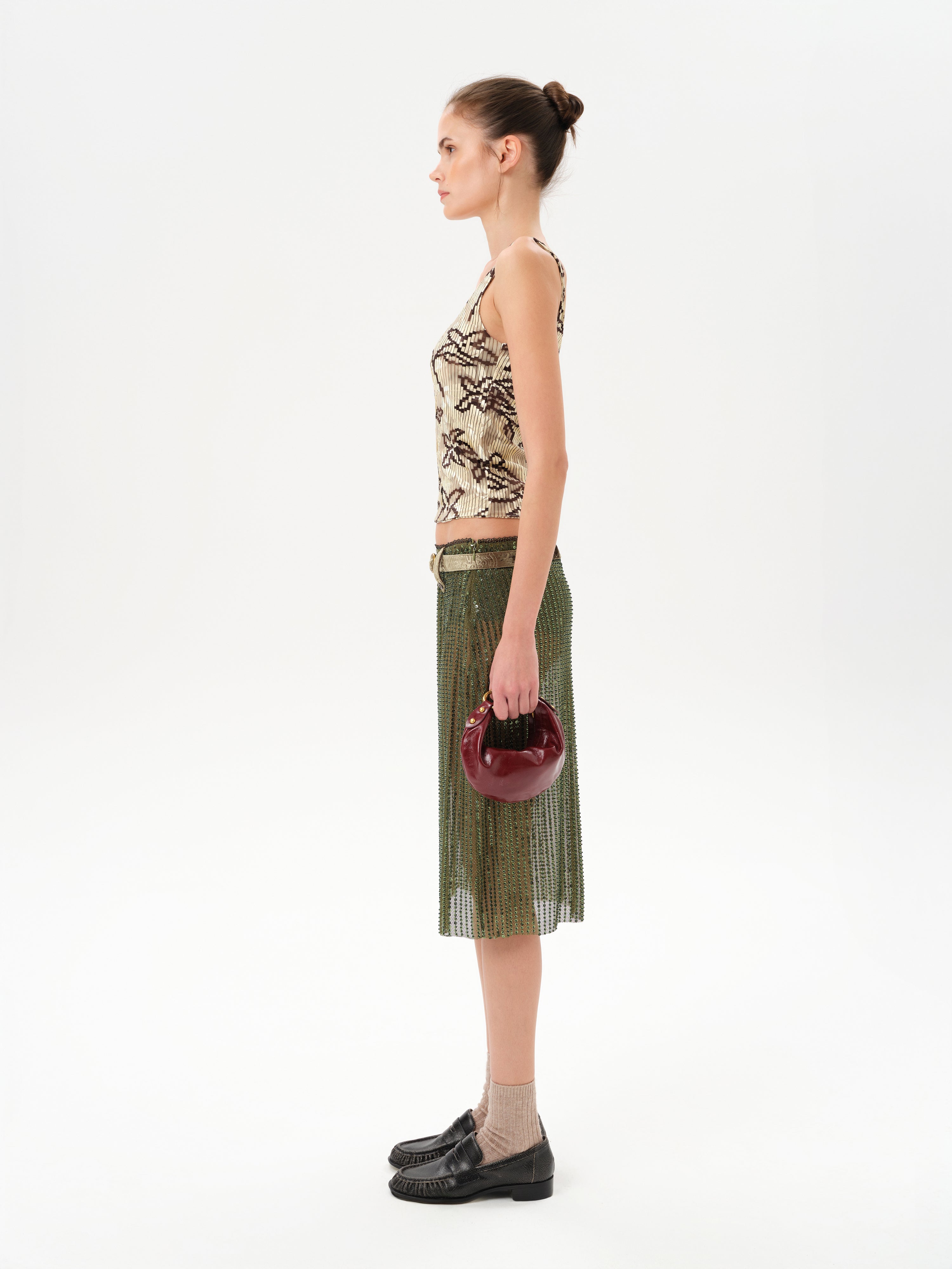 ESTELLE - Sequin sheer midi skirt with belt detail