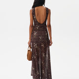 FENS - Open-back printed mesh maxi dress