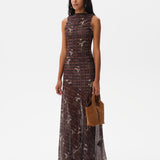 FENS - Open-back printed mesh maxi dress