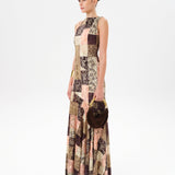 FENS - Open-back velvet maxi dress with patchwork pattern