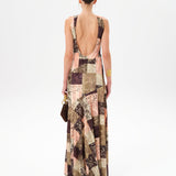 FENS - Open-back velvet maxi dress with patchwork pattern