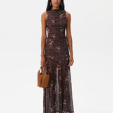 FENS - Open-back printed mesh maxi dress