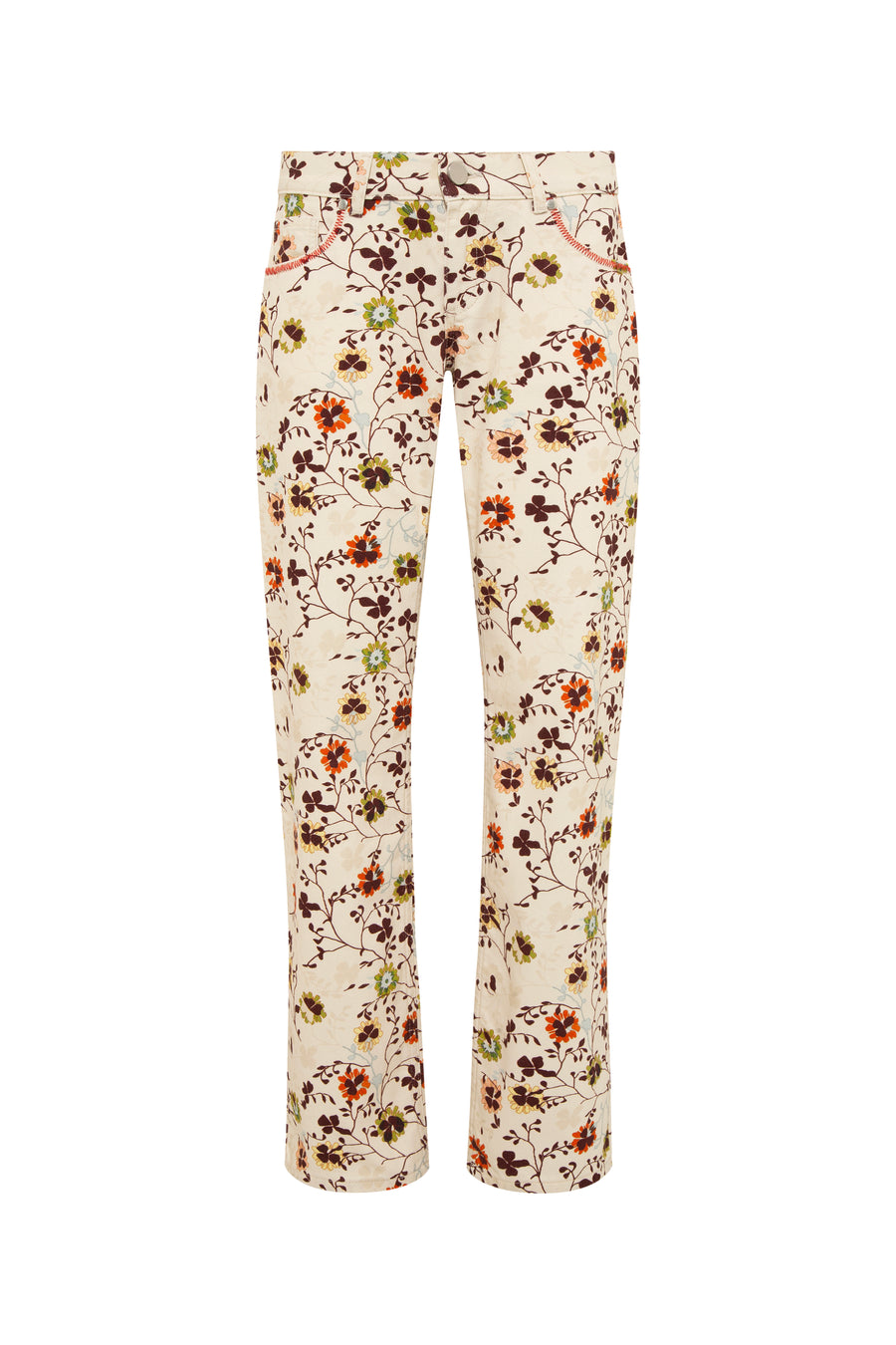 FLAU - Floral printed low-rise jeans with contrast stitching