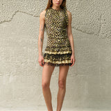 FLORIANA - Velvet devoré mini dress with ruffled hem