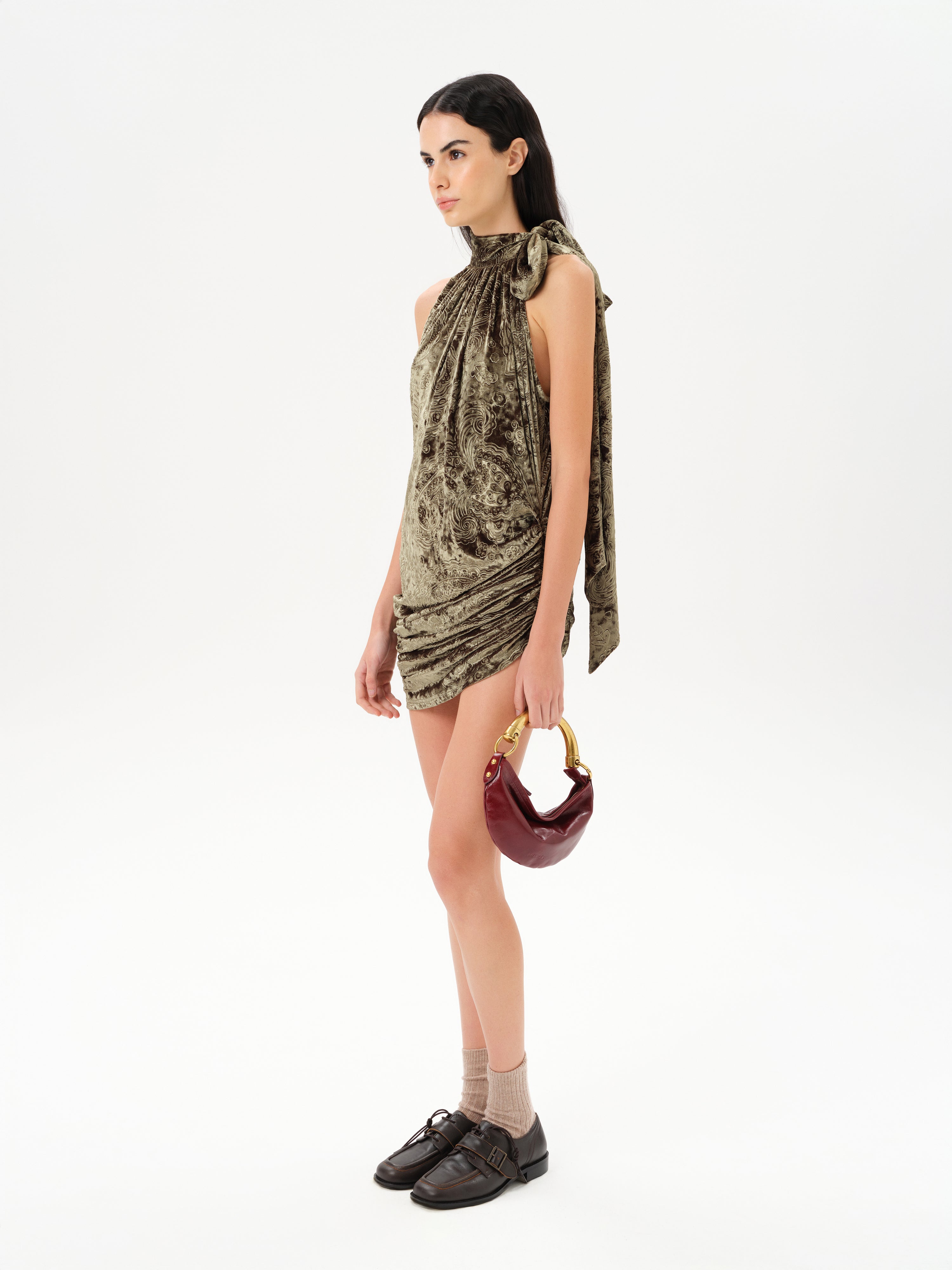 FRANKY - Velvet devoré mini halter dress