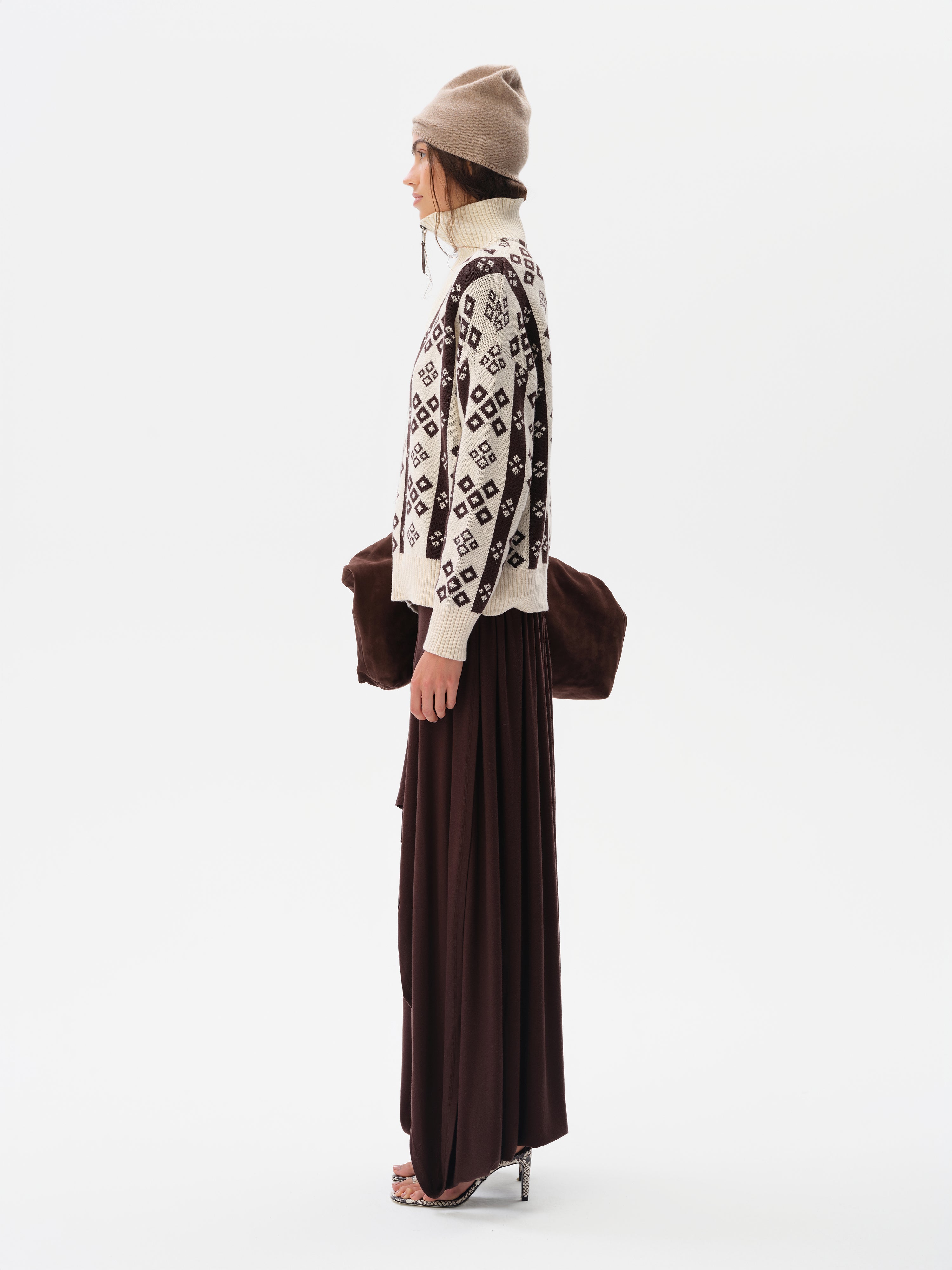 GENEVA - Cashmere-wool blend knit sweater with semi-zipper