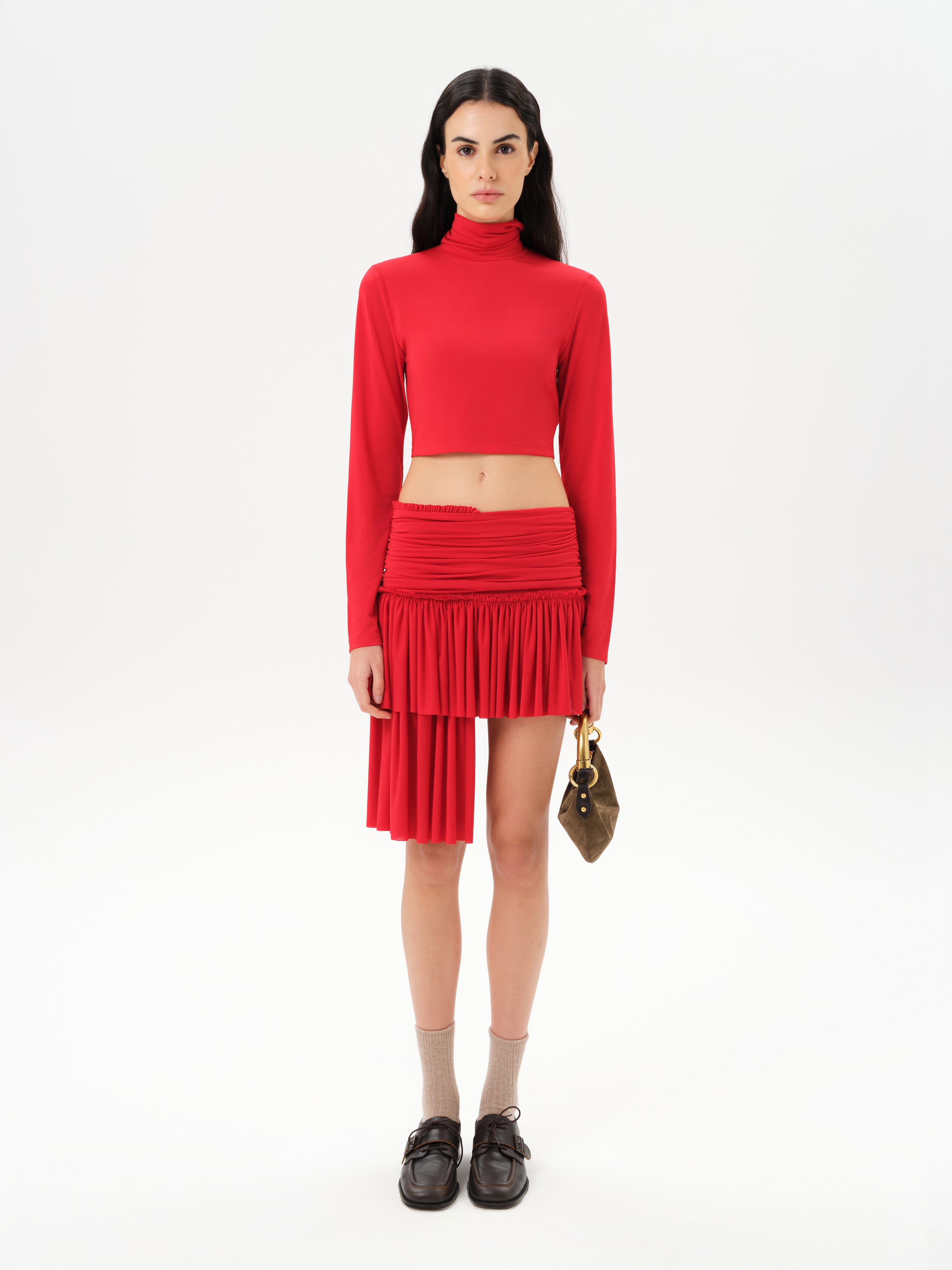 GIGI - Ruched mesh mini skirt