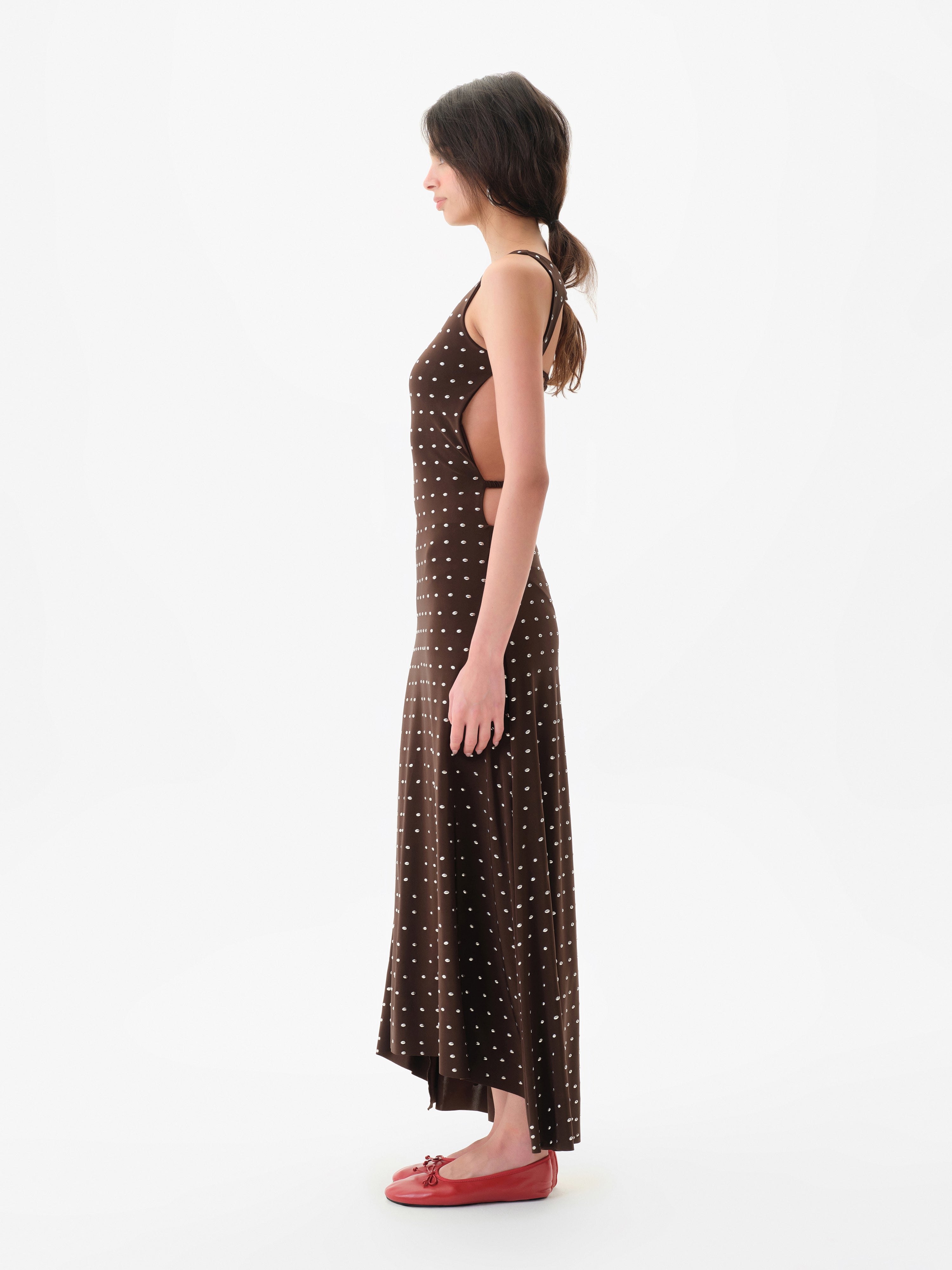 GRACE - Sleeveless maxi dress in stretch jersey with all-over metal studs