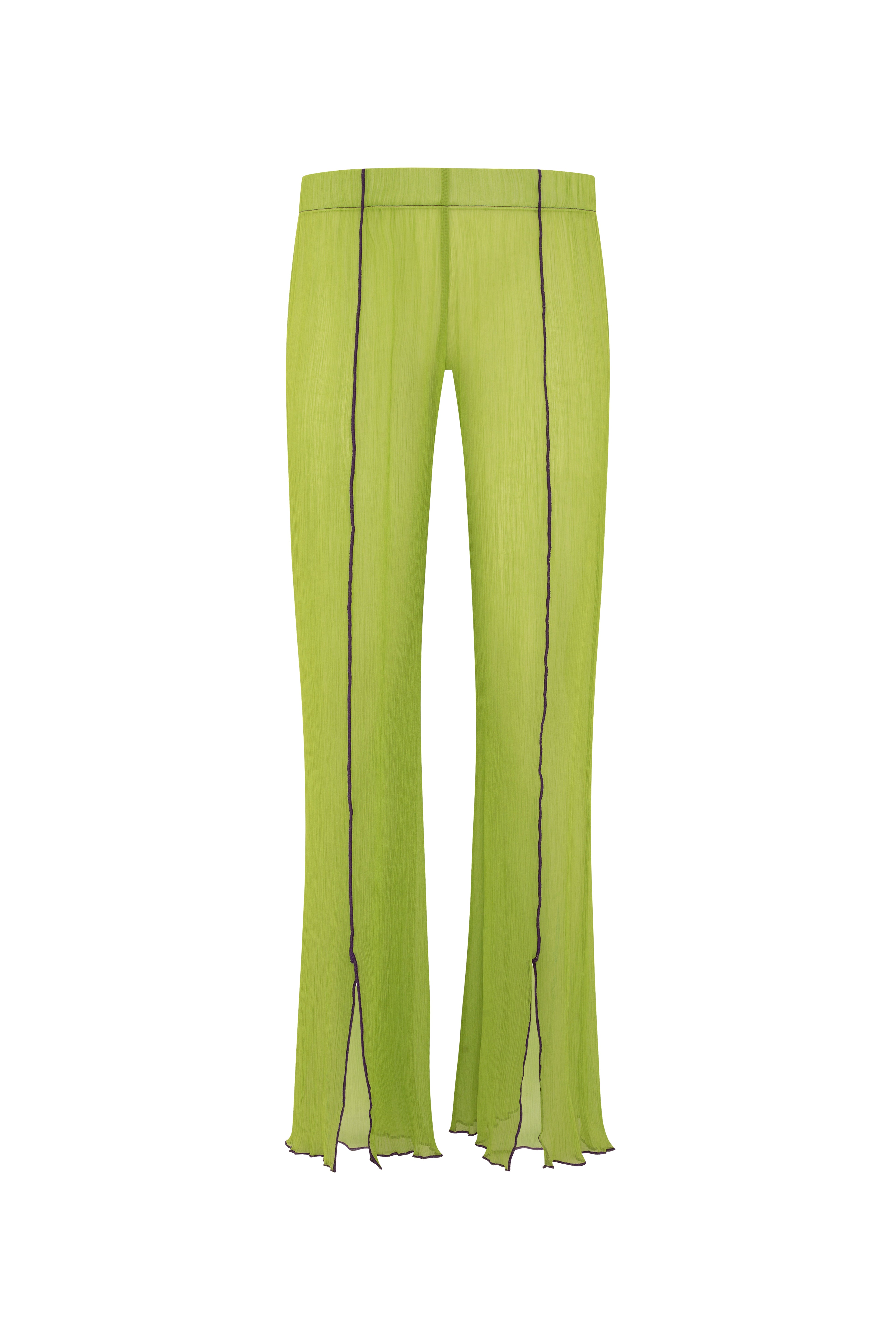 GUDO - Chiffon pants with front slits and contrast stitching