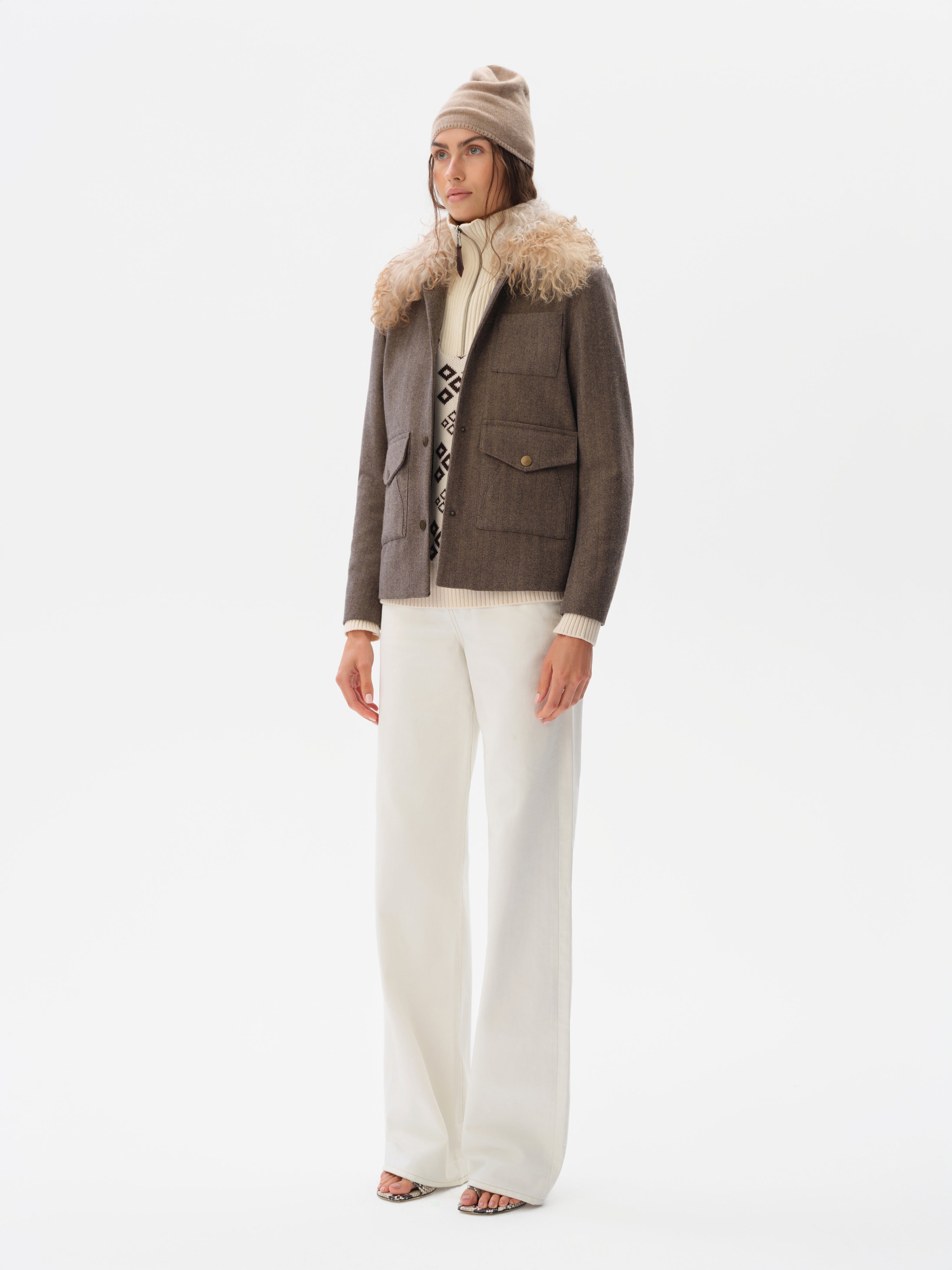 HARPER - Wool-blend jacket with fur collar