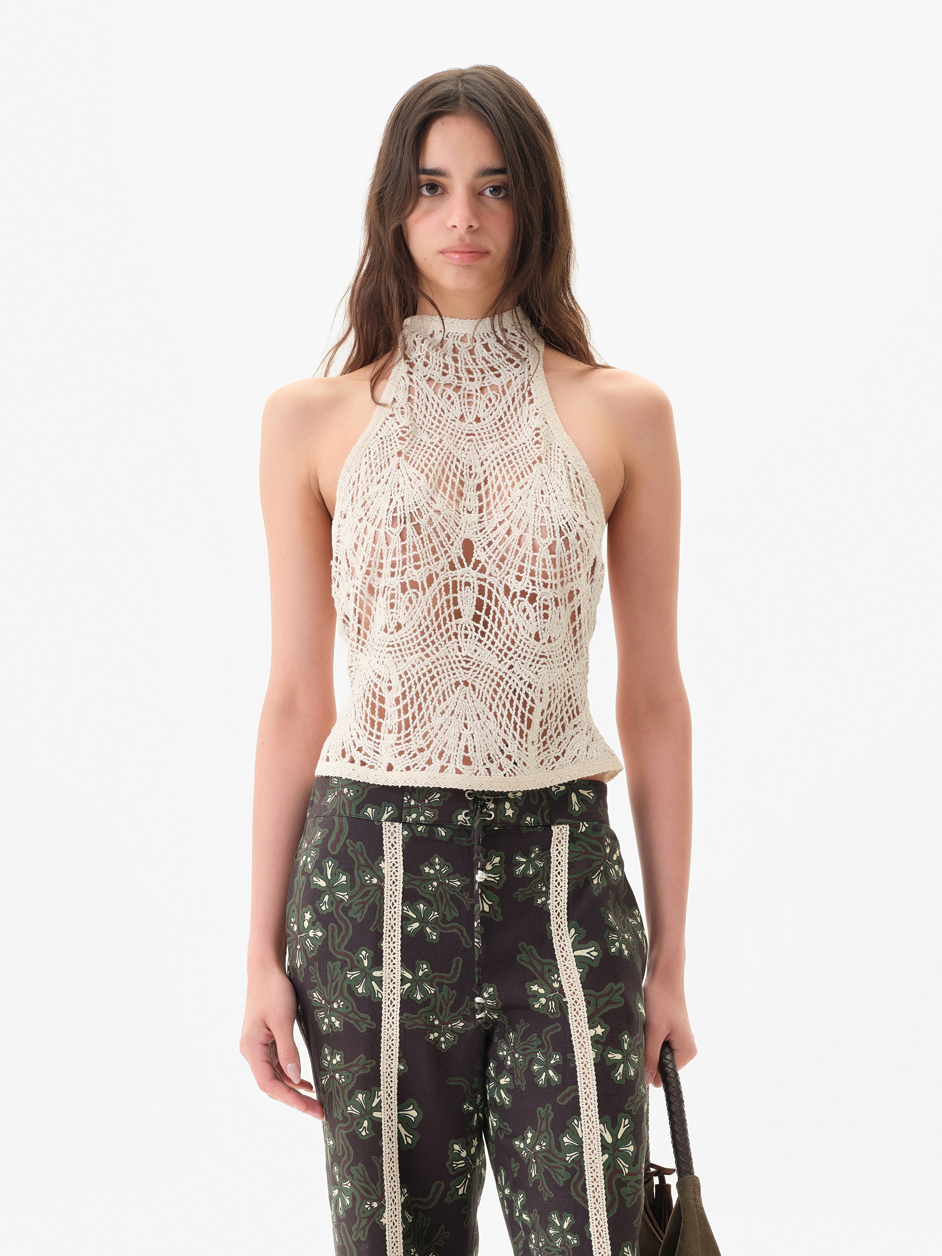 INDY - Halterneck crocheted top with open-knit texture