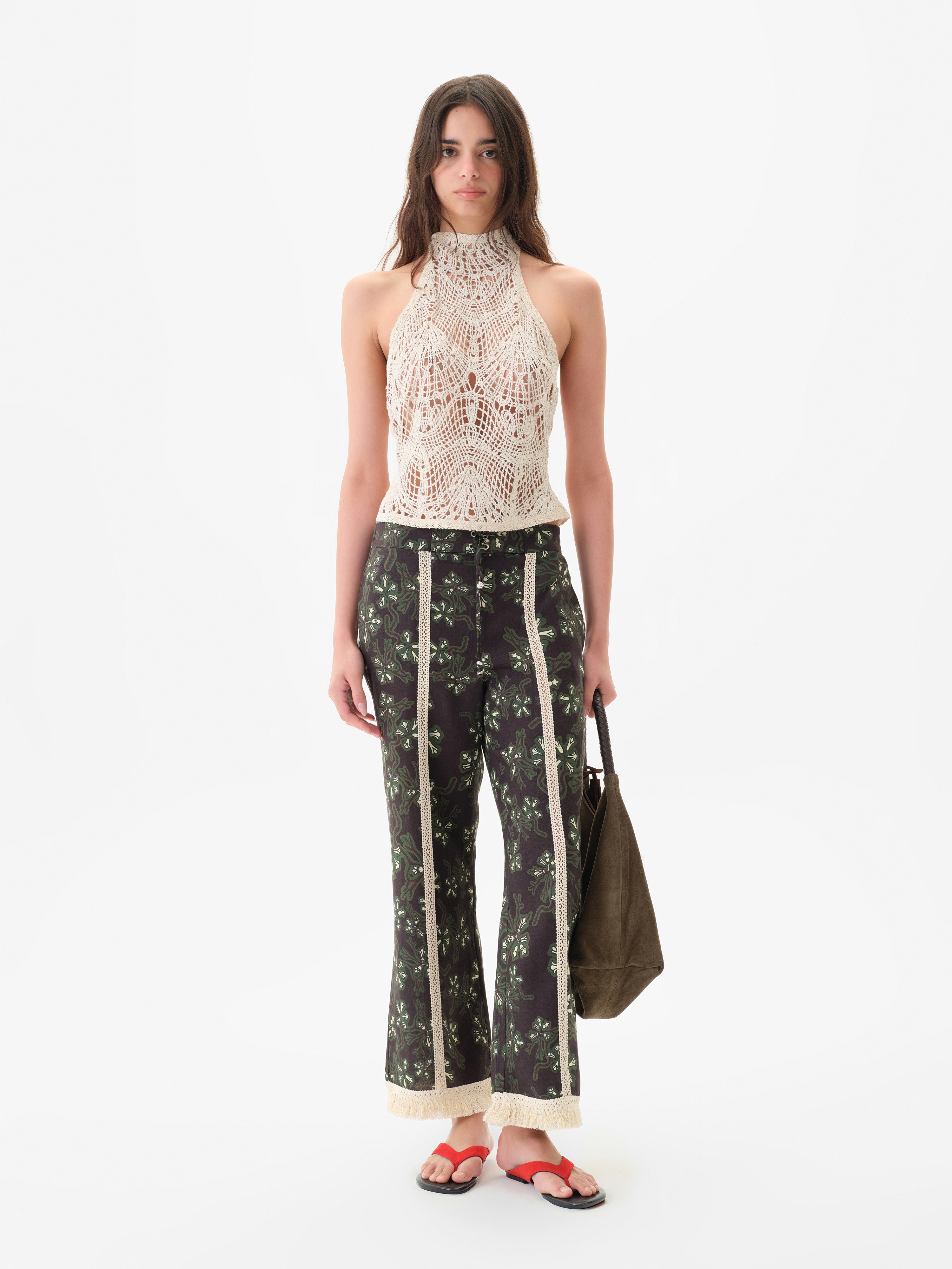 INDY - Halterneck crocheted top with open-knit texture