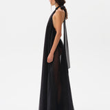 IRIS - Open-back halter neck chiffon glitter dress