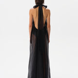 IRIS - Open-back halter neck chiffon glitter dress