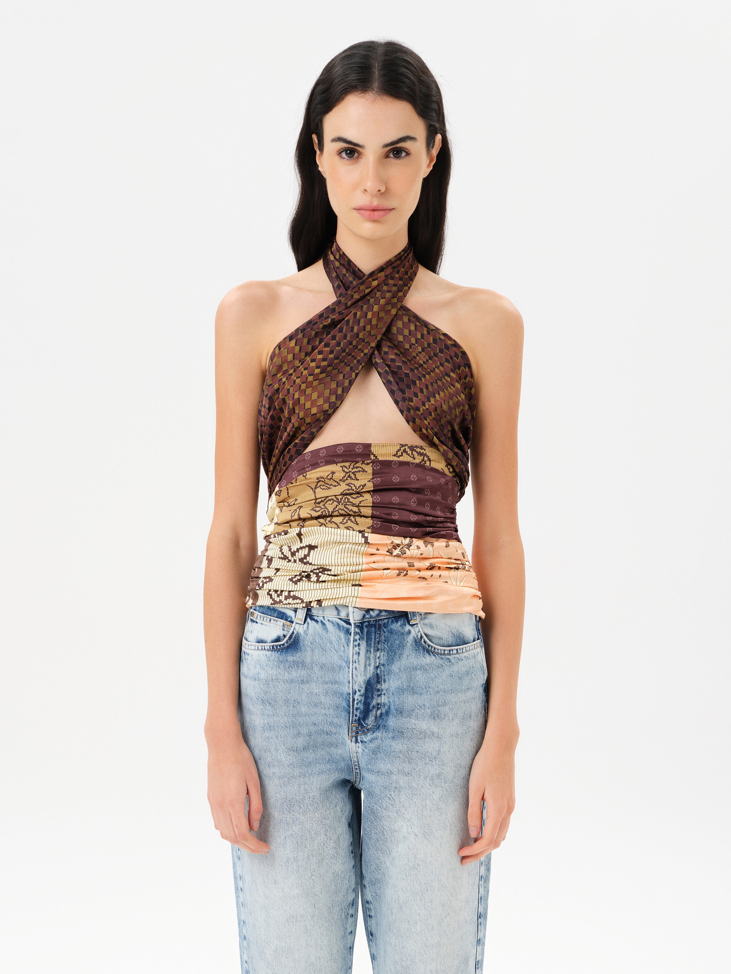 IZZY - Multi-pattern patchwork halter top