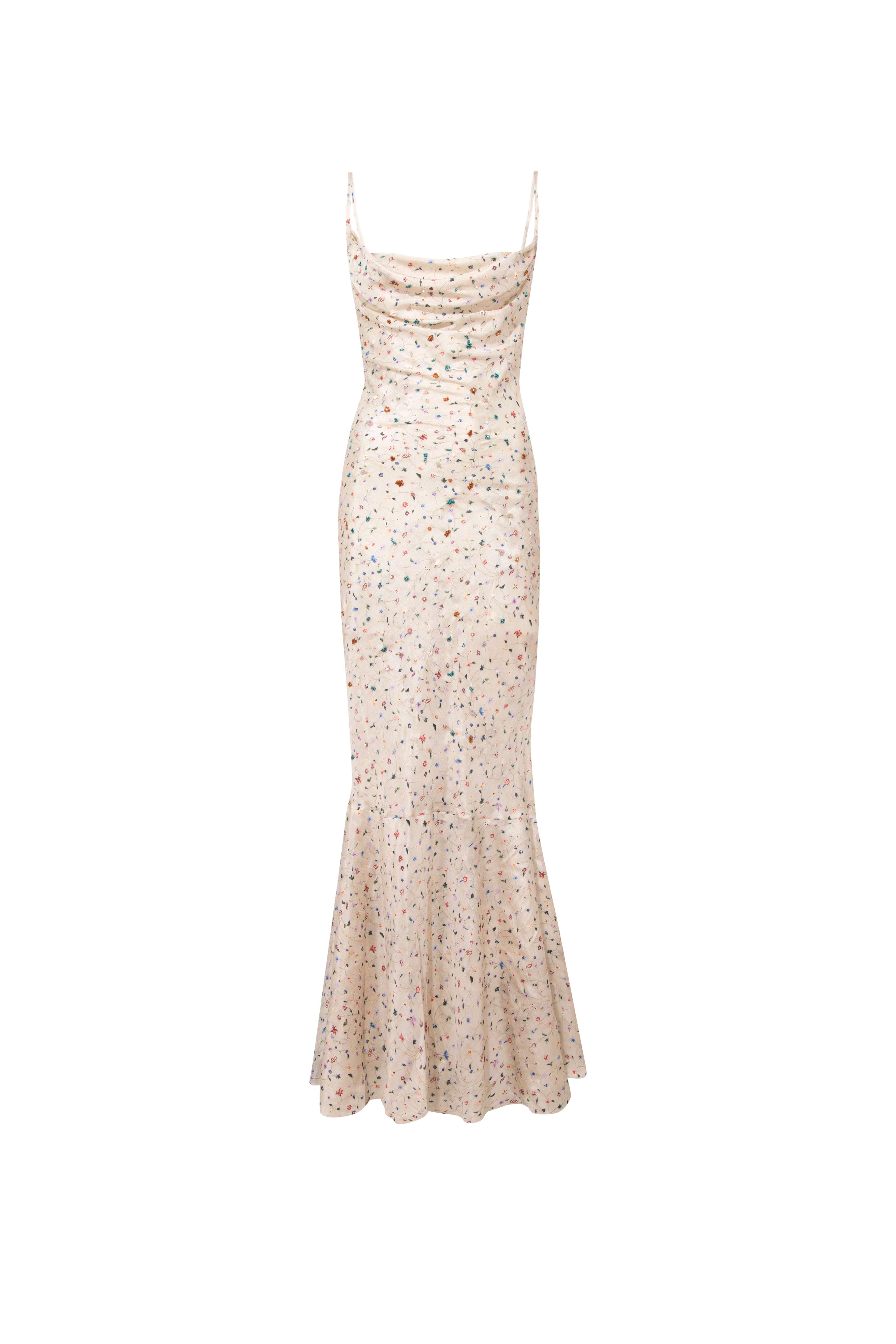 JILE - Cowl neck silk dress with bead embroidery