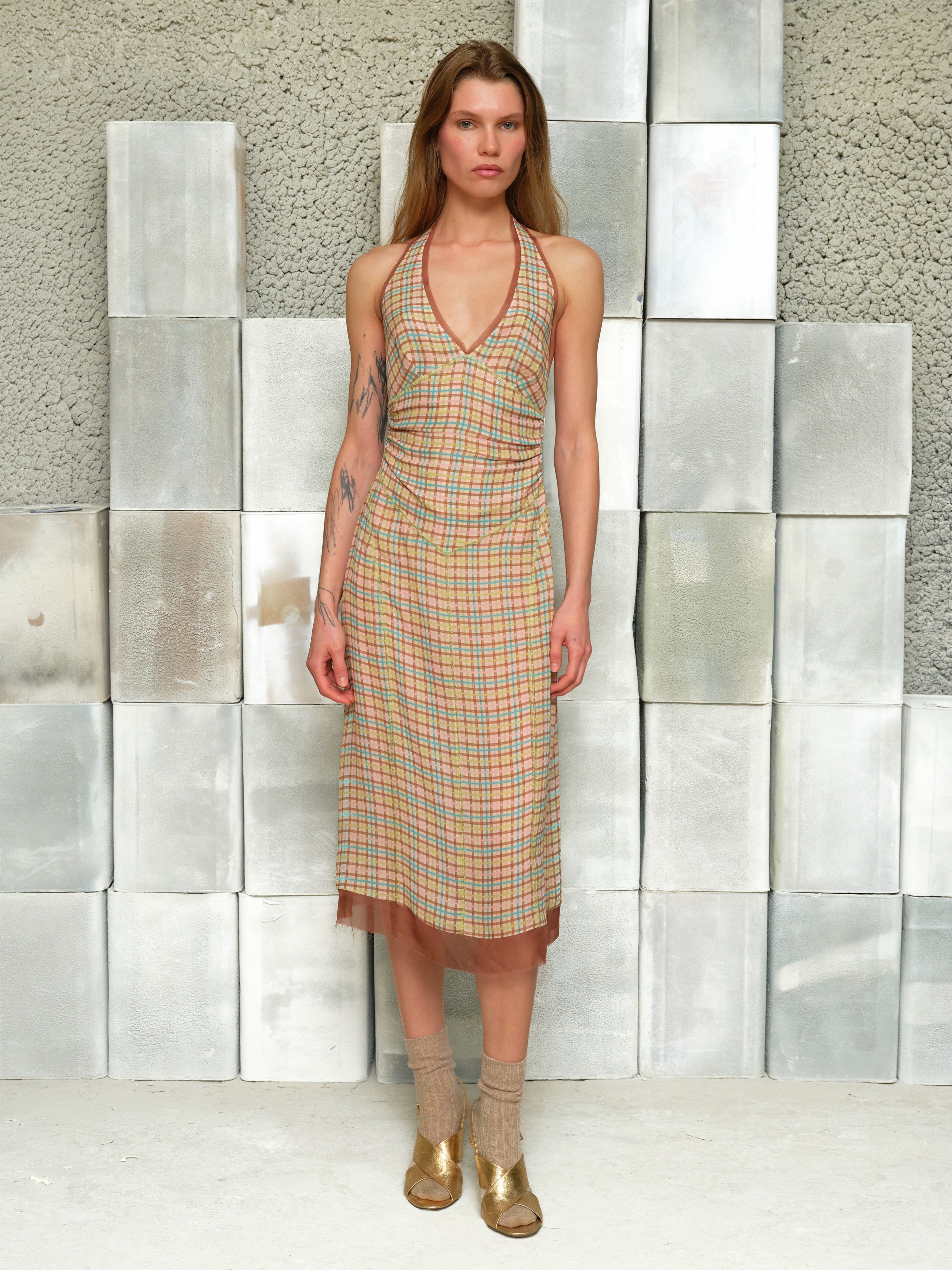 JOSETTE - Halter midi dress with side rouching