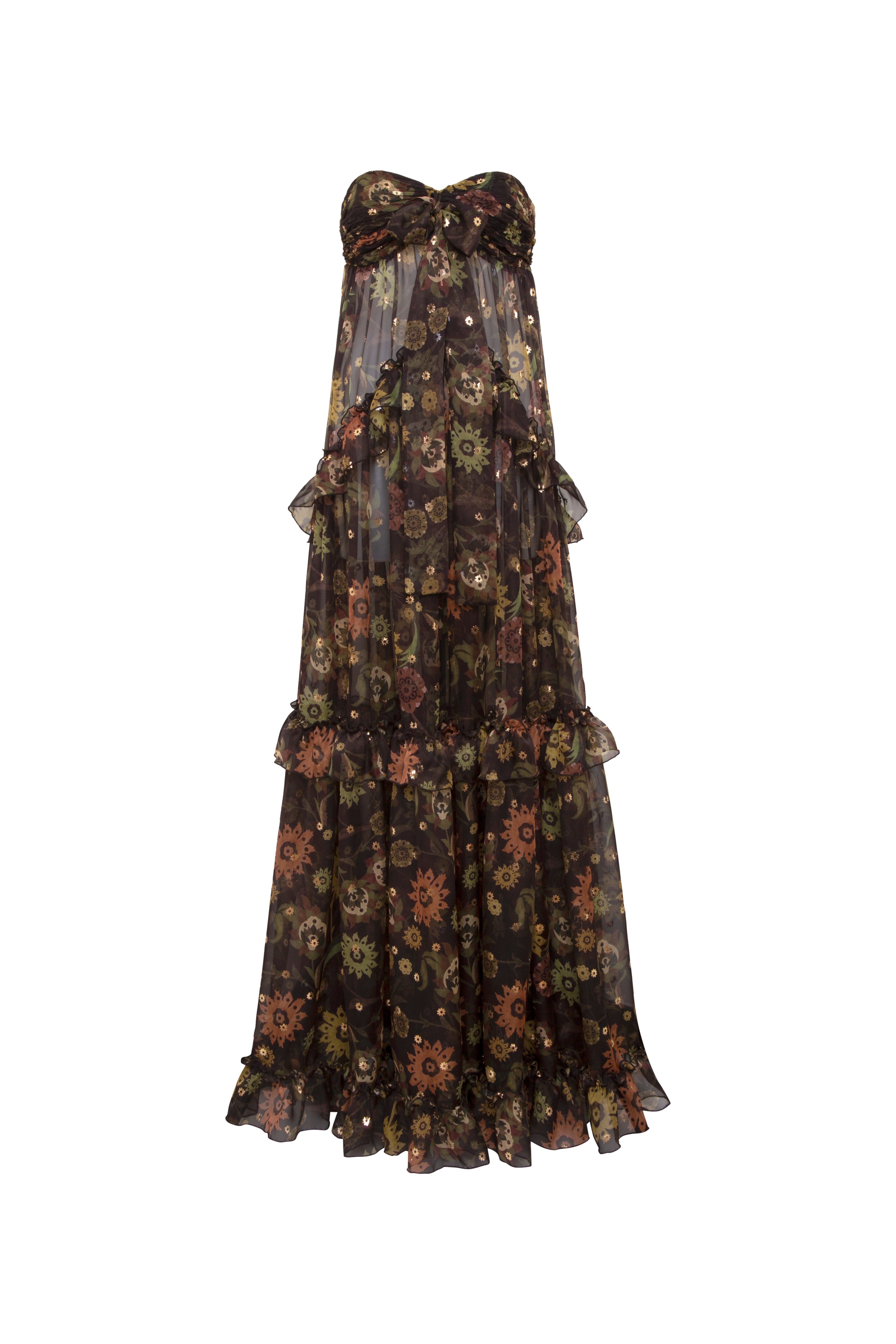 JOSIANE - Strapless sheer ruffled maxi dress