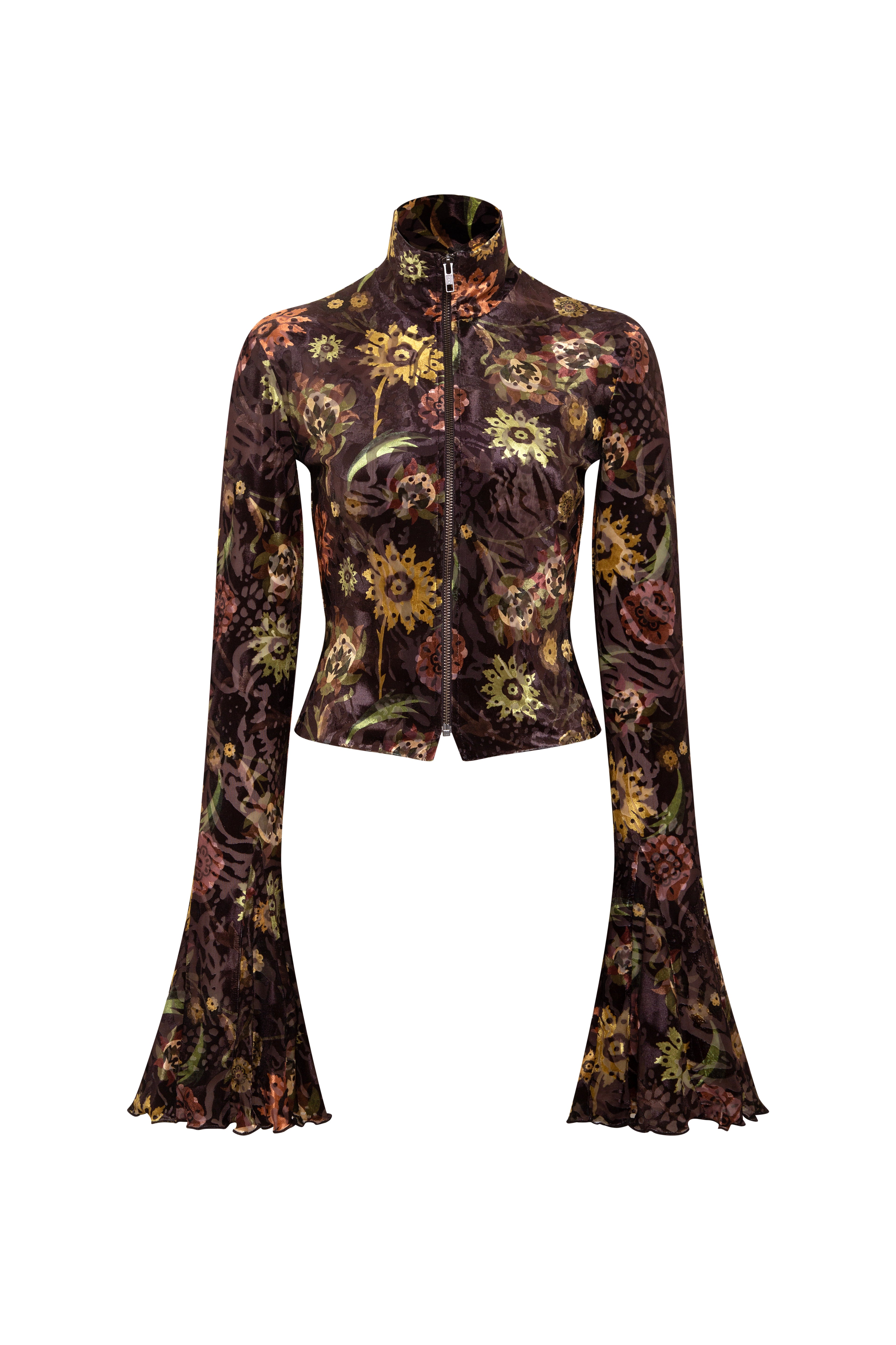 JUN - Velvet devoré fluted top with front zipper