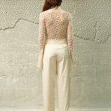 JUN - Embroidered fluted top with front zipper