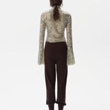 JUN - Sequined fluted top with front zipper