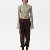 JUN - Sequined fluted top with front zipper