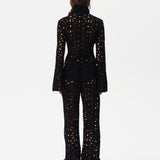 JUN - Embroidered fluted top with front zipper