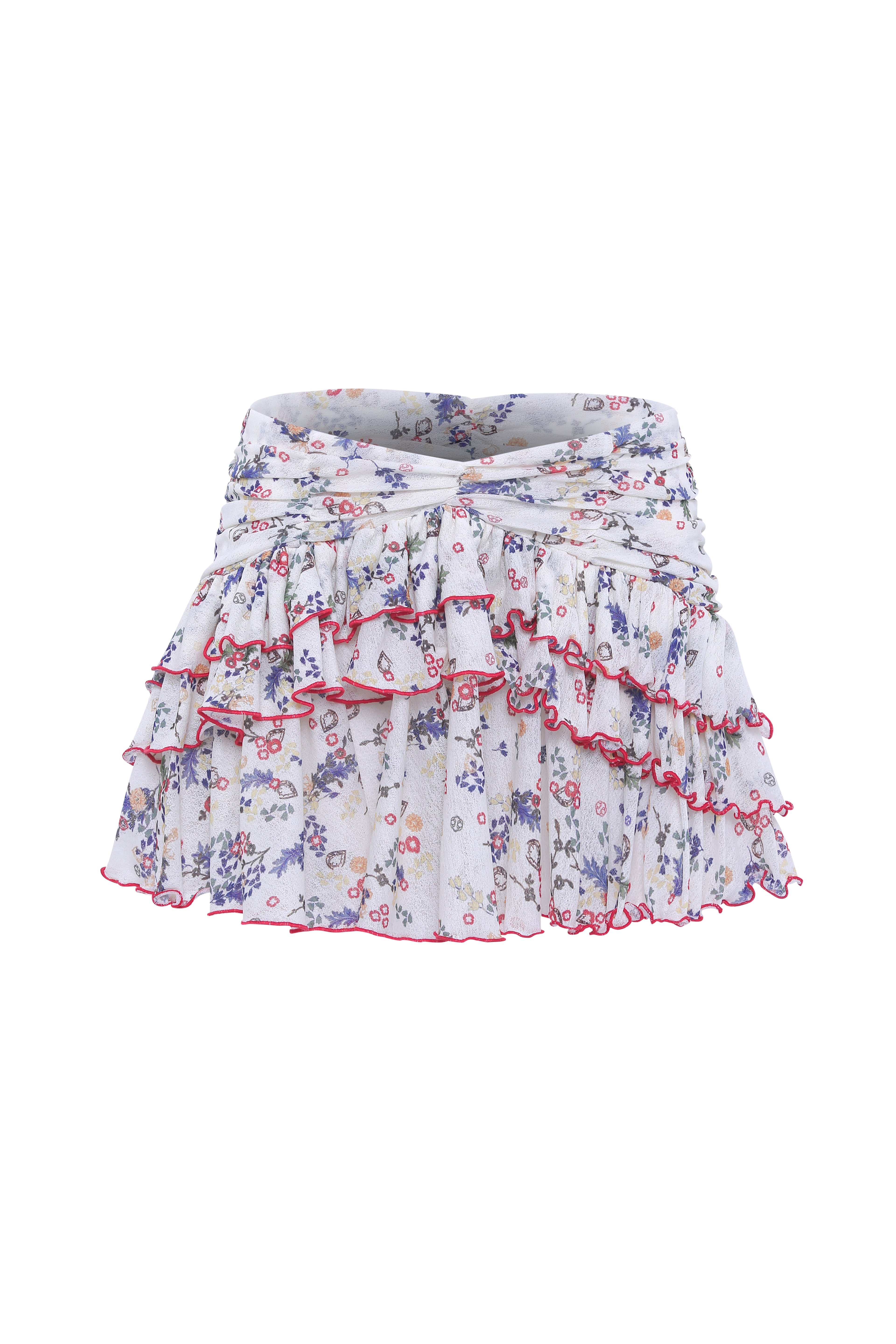 KAIA - Flower print semi-sheer mesh mini skirt with ruffles