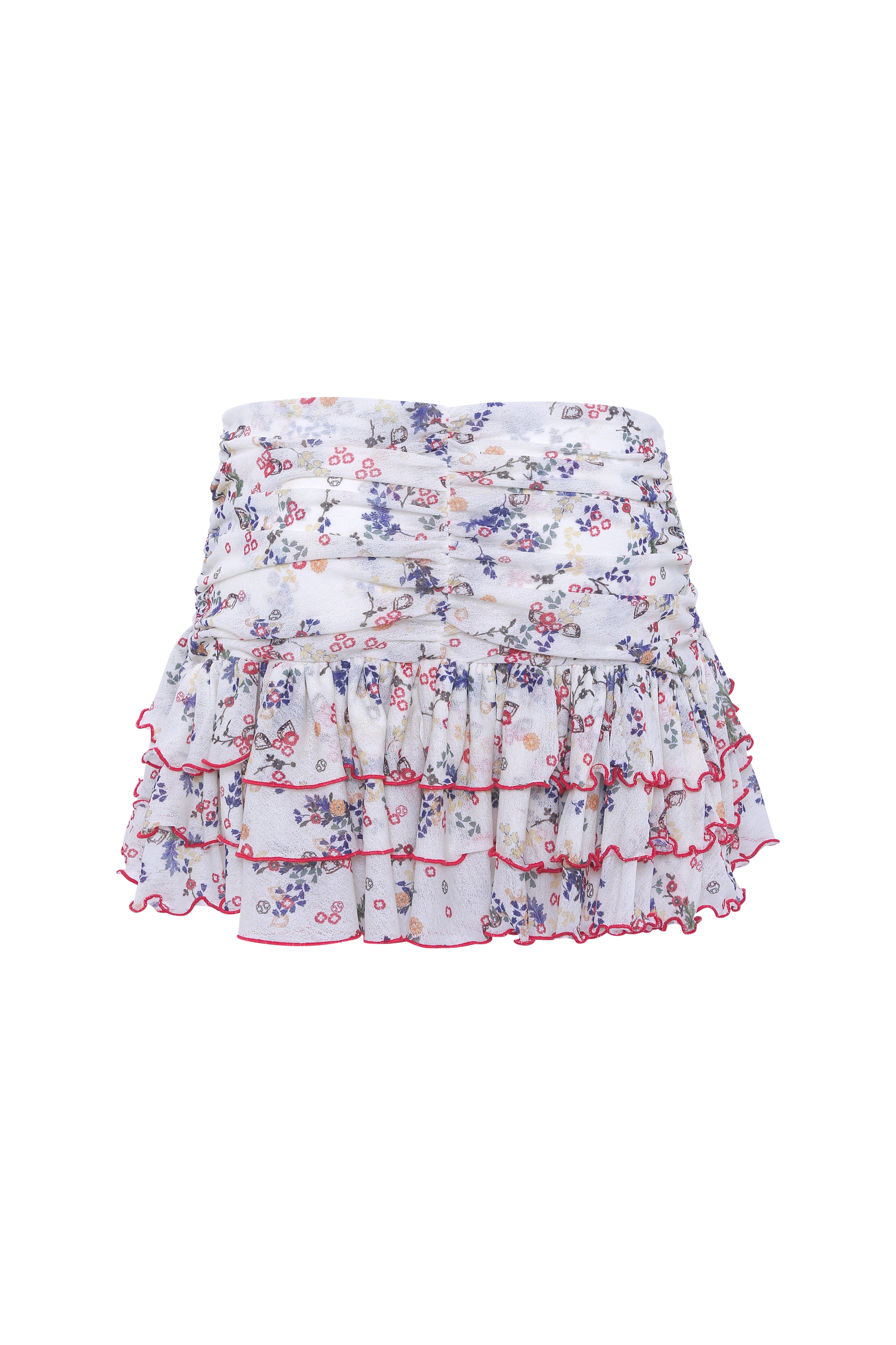 KAIA - Flower print semi-sheer mesh mini skirt with ruffles