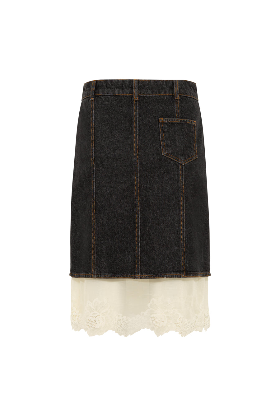 LAINZ - Denim skirt with front slits and lace lining