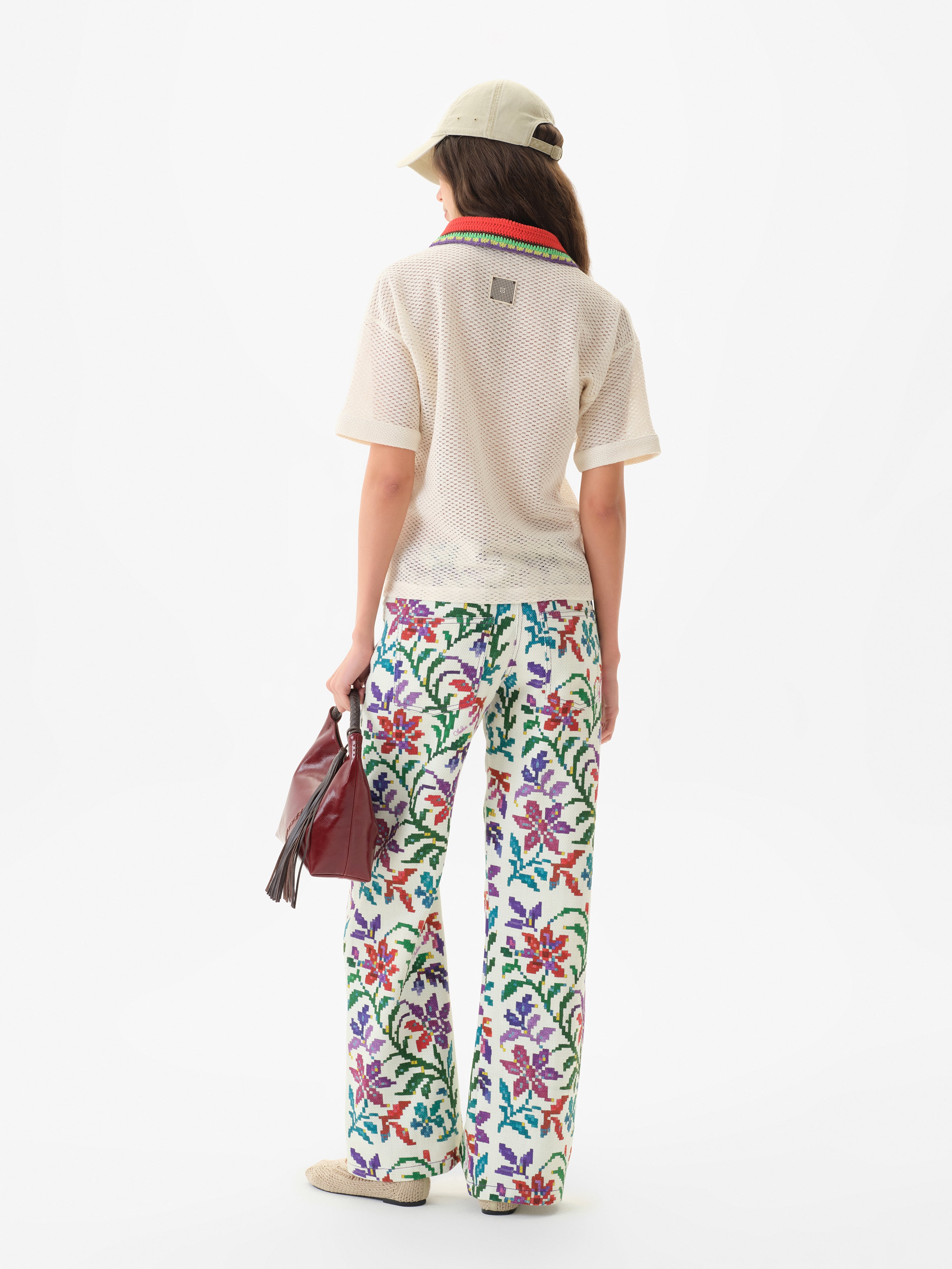 LEO - Boxy fit short-sleeve polo in textured knit and contrast crochet collar