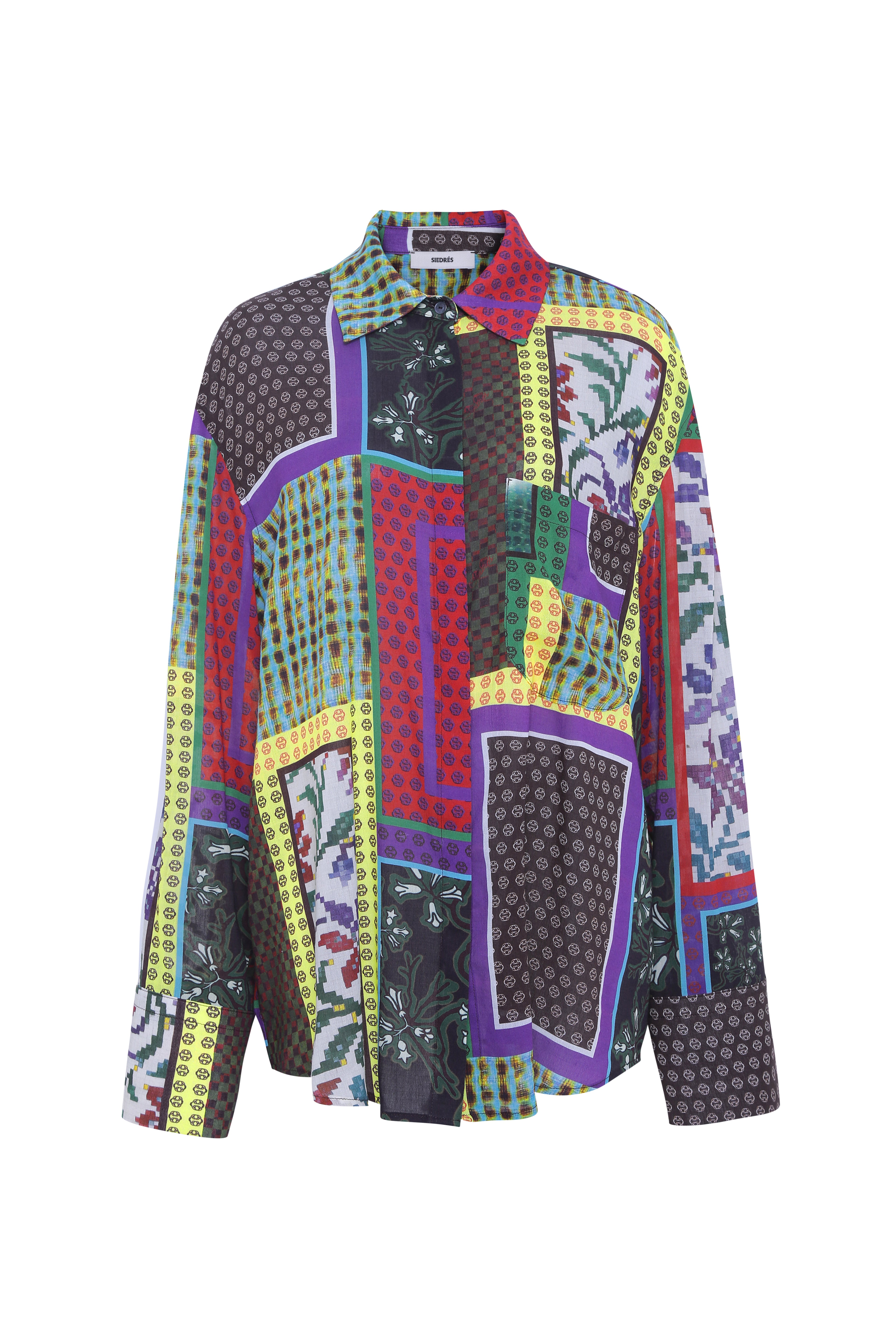 LOU - Patchwork print oversized button down shirt