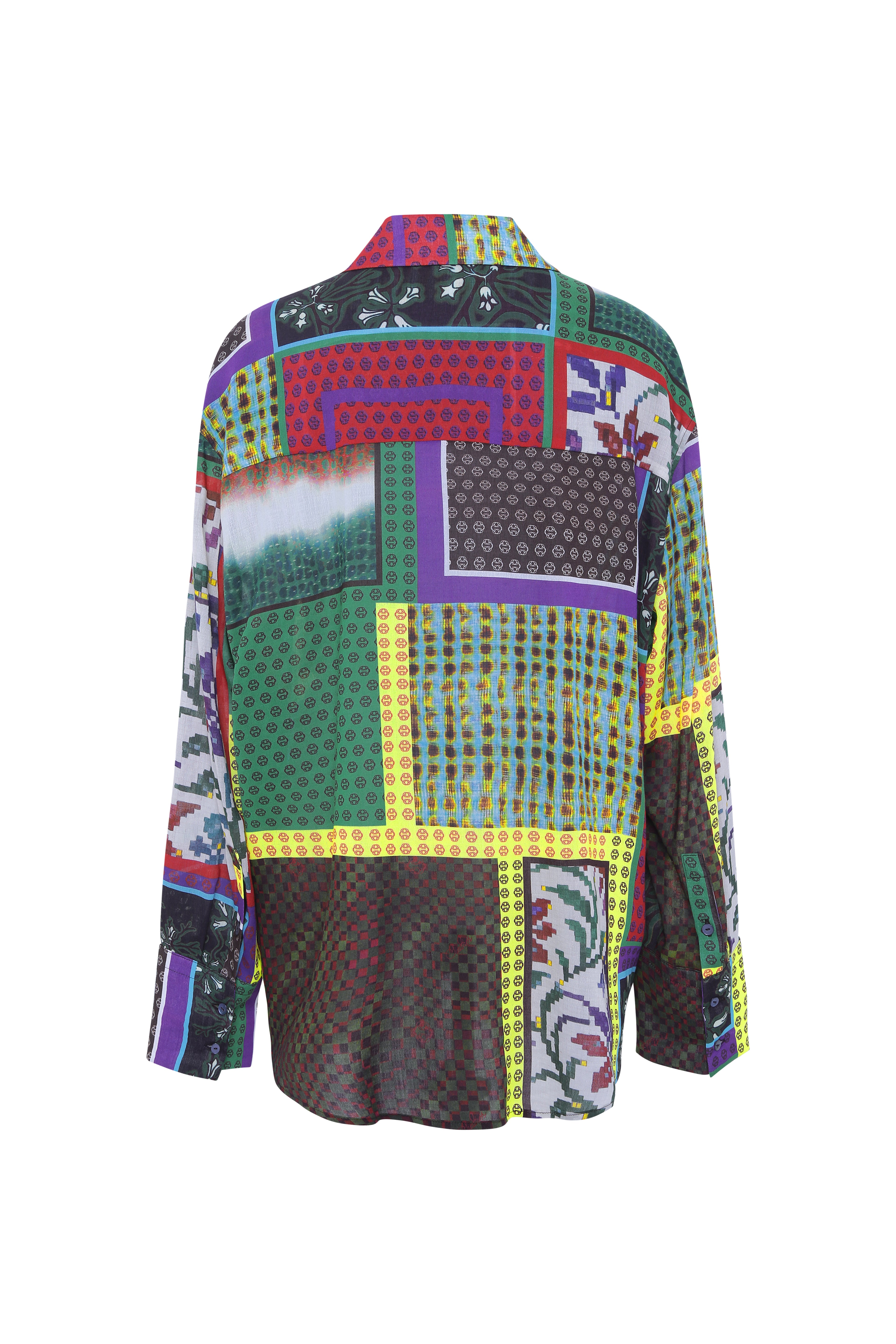 LOU - Patchwork print oversized button down shirt