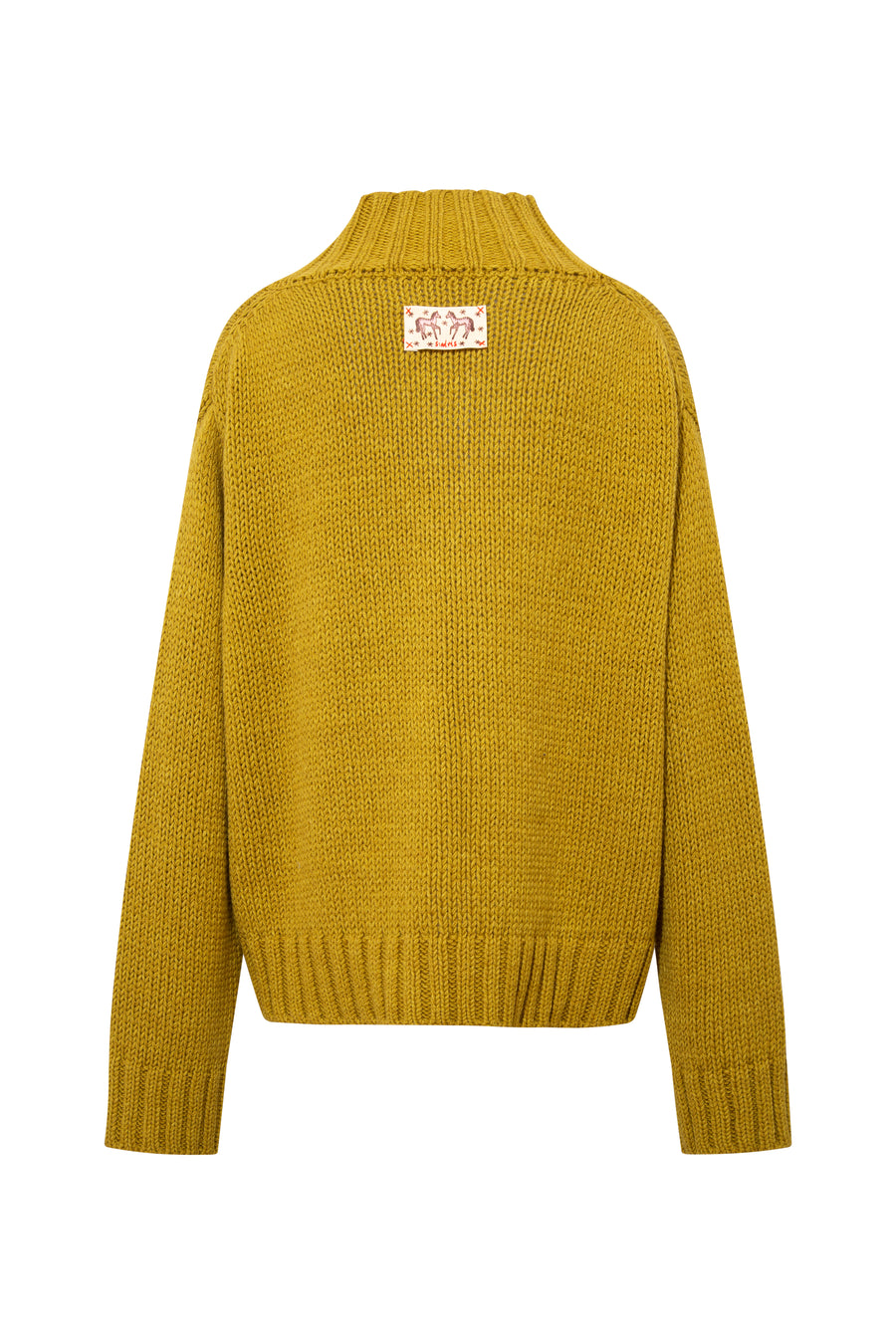 LUNIA - High v-neck chunky sweater with logo detail