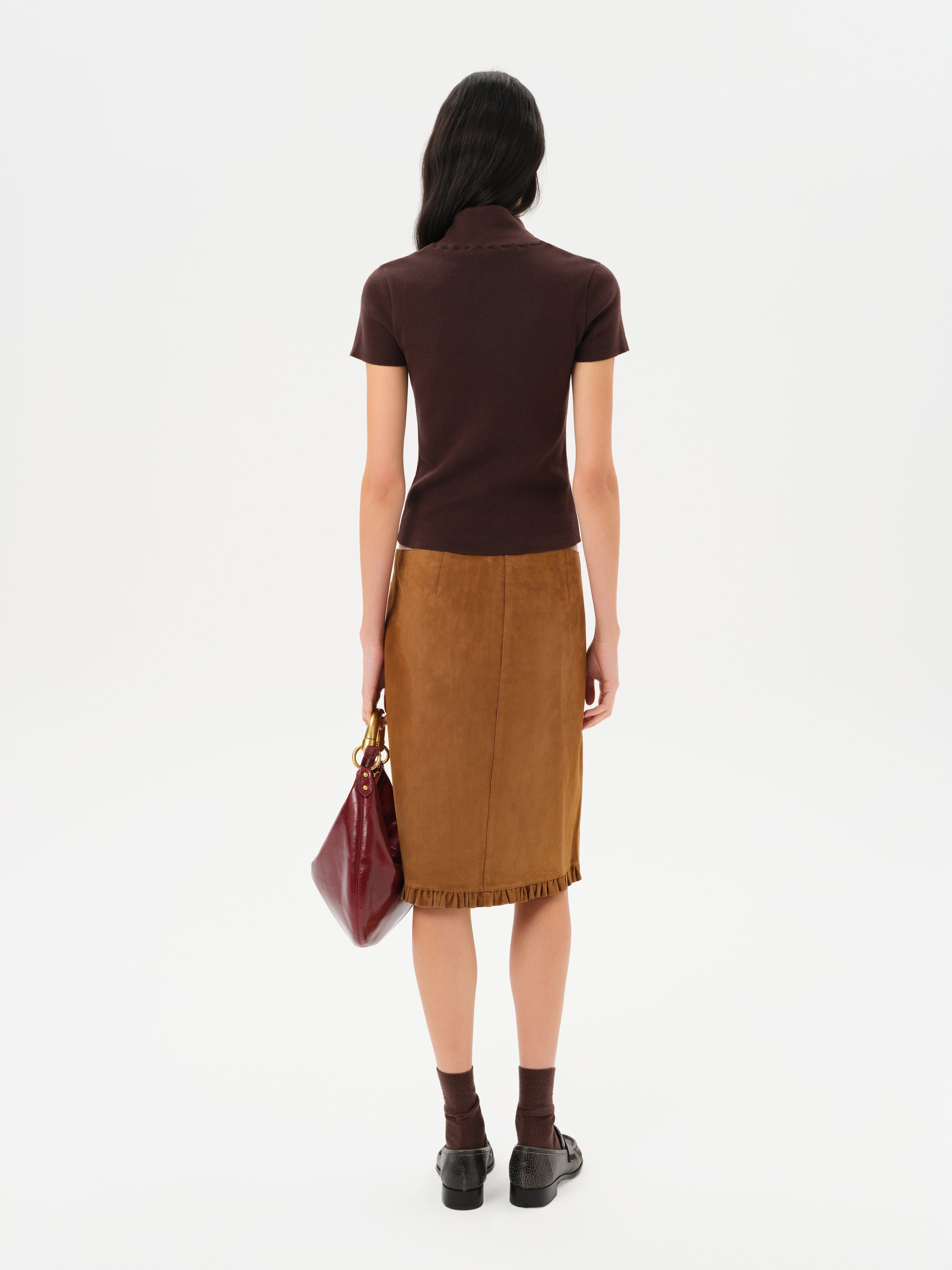 MAKI - Frill detailed suede midi skirt