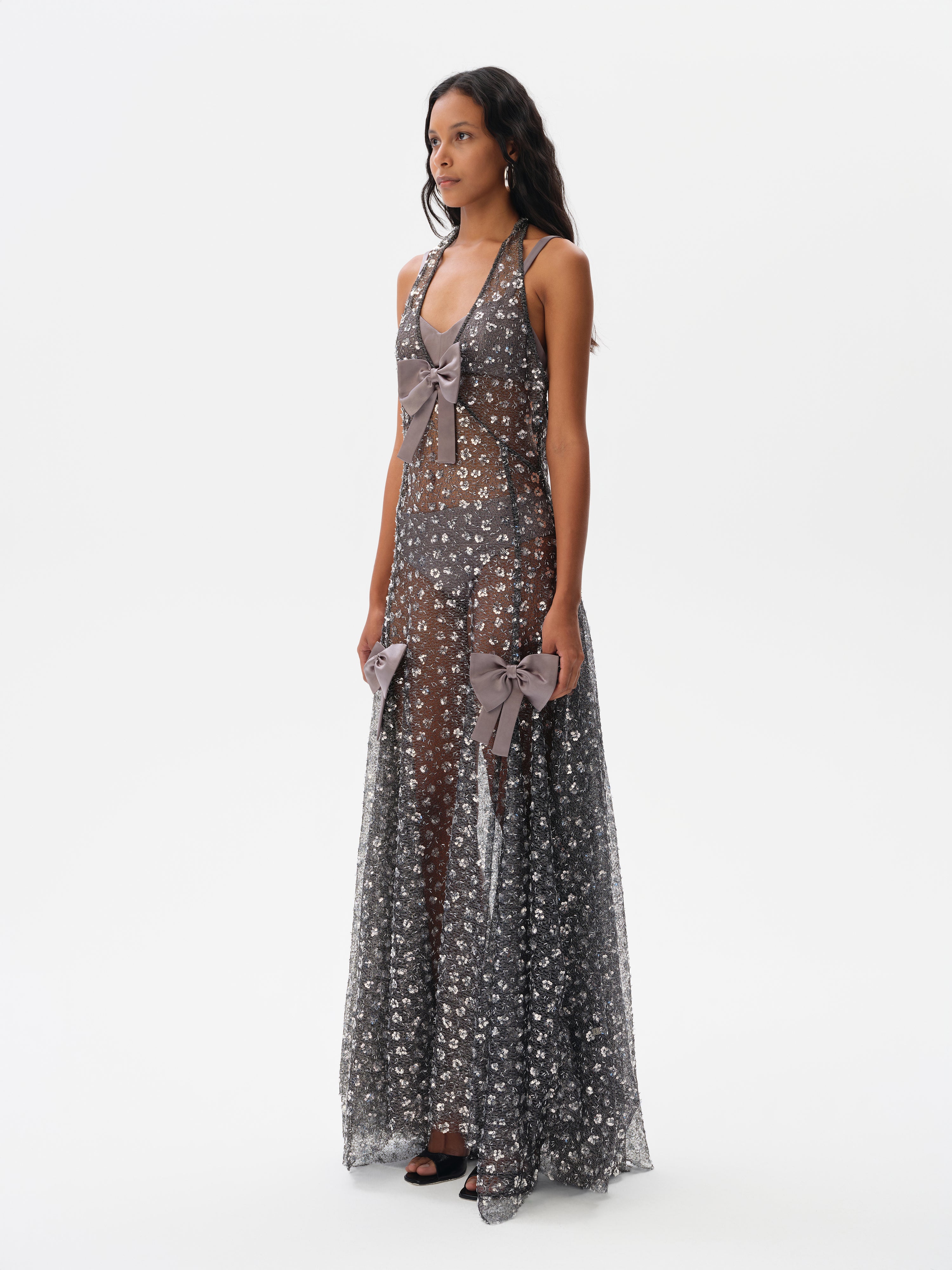 MATILDA - Bow detailed embroidered maxi dress