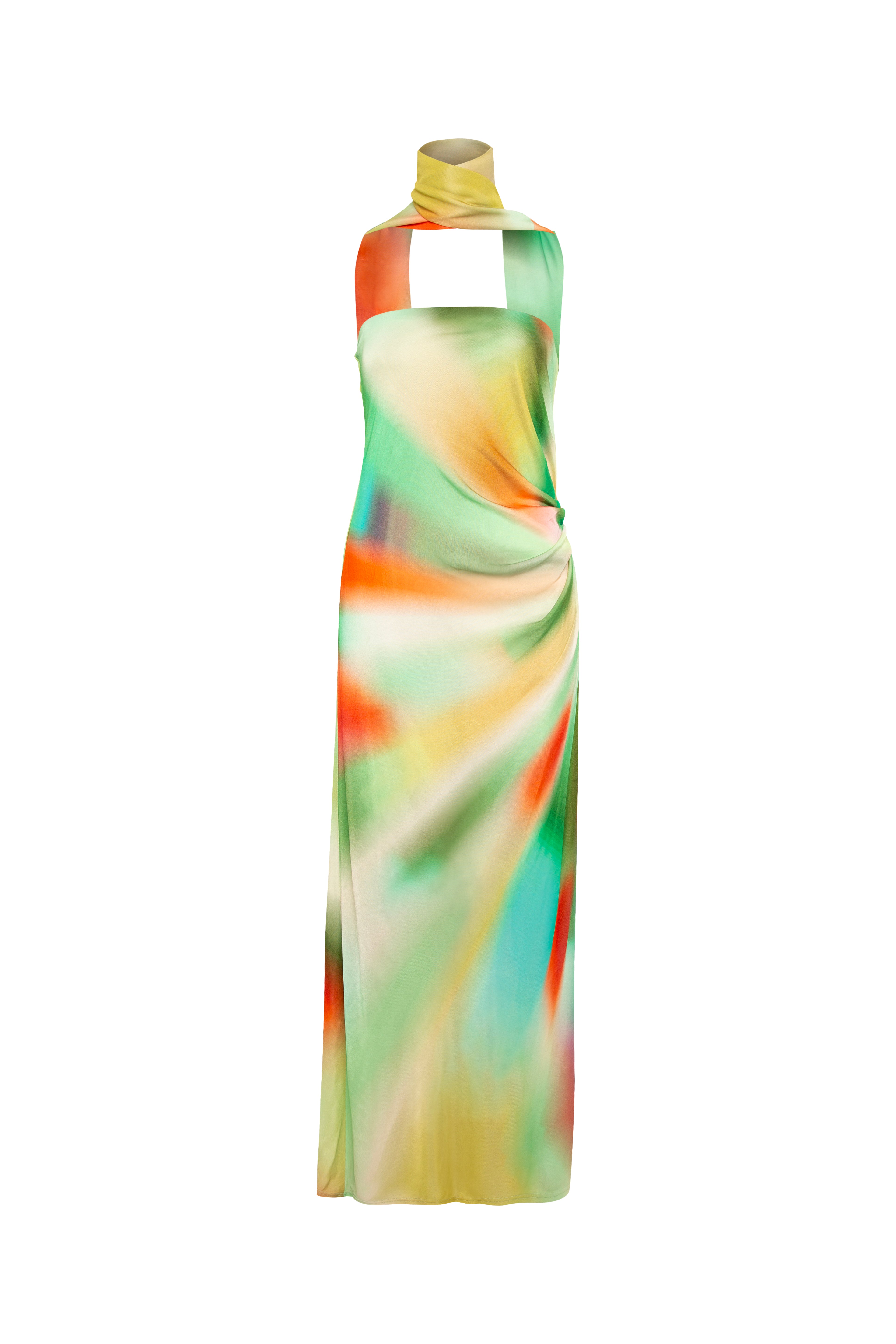MISTY - Sun-ray printed strapless jersey dress