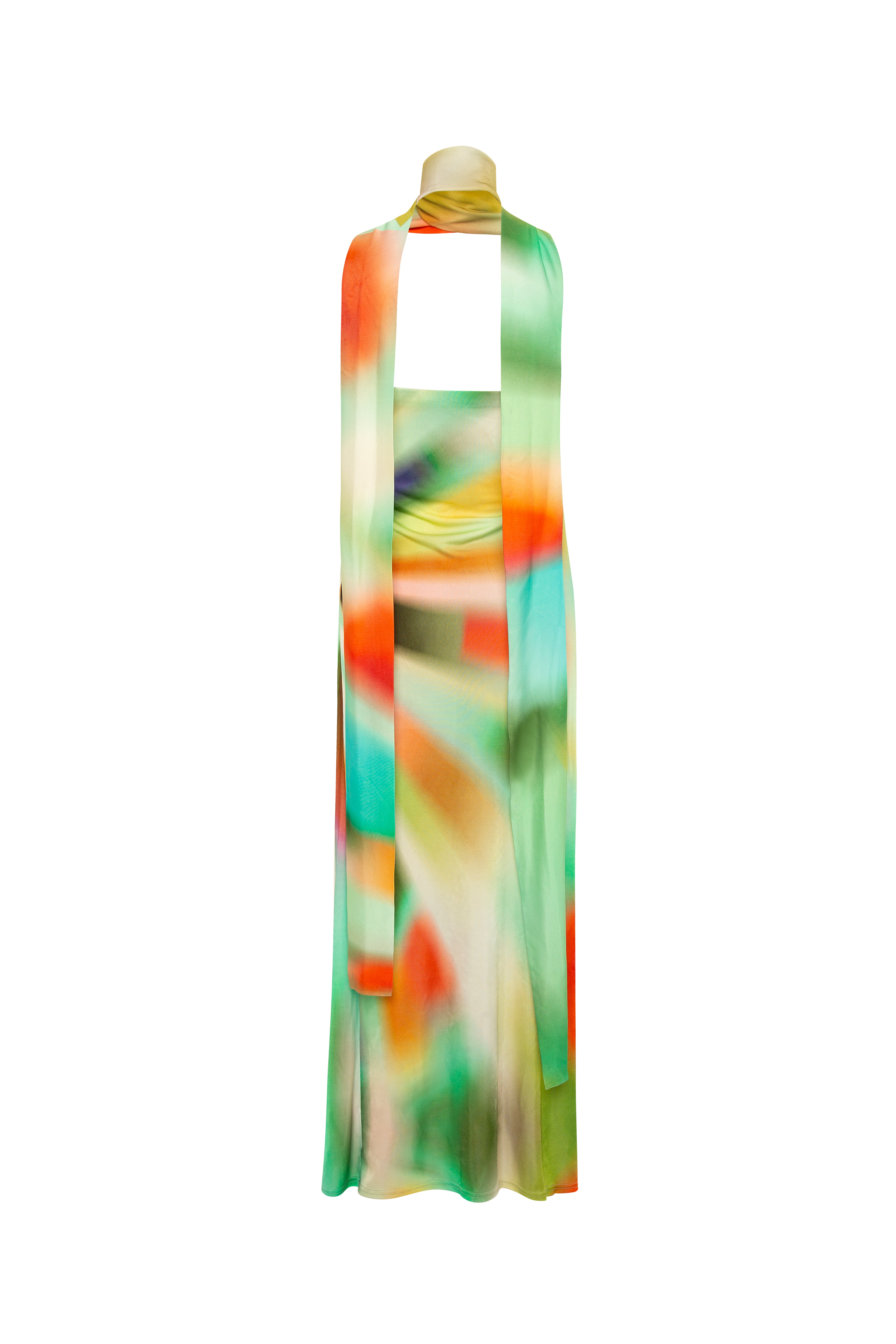 MISTY - Sun-ray printed strapless jersey dress