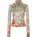 MON - Long sleeve floral-print devoré turtleneck top