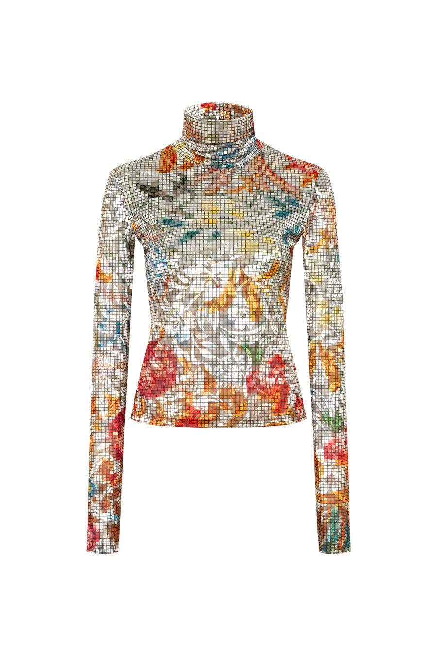 MON - Long sleeve floral-print devoré turtleneck top