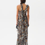 MONICA - Ruffled chiffon maxi dress with devoré detail