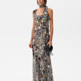 MONICA - Ruffled chiffon maxi dress with devoré detail