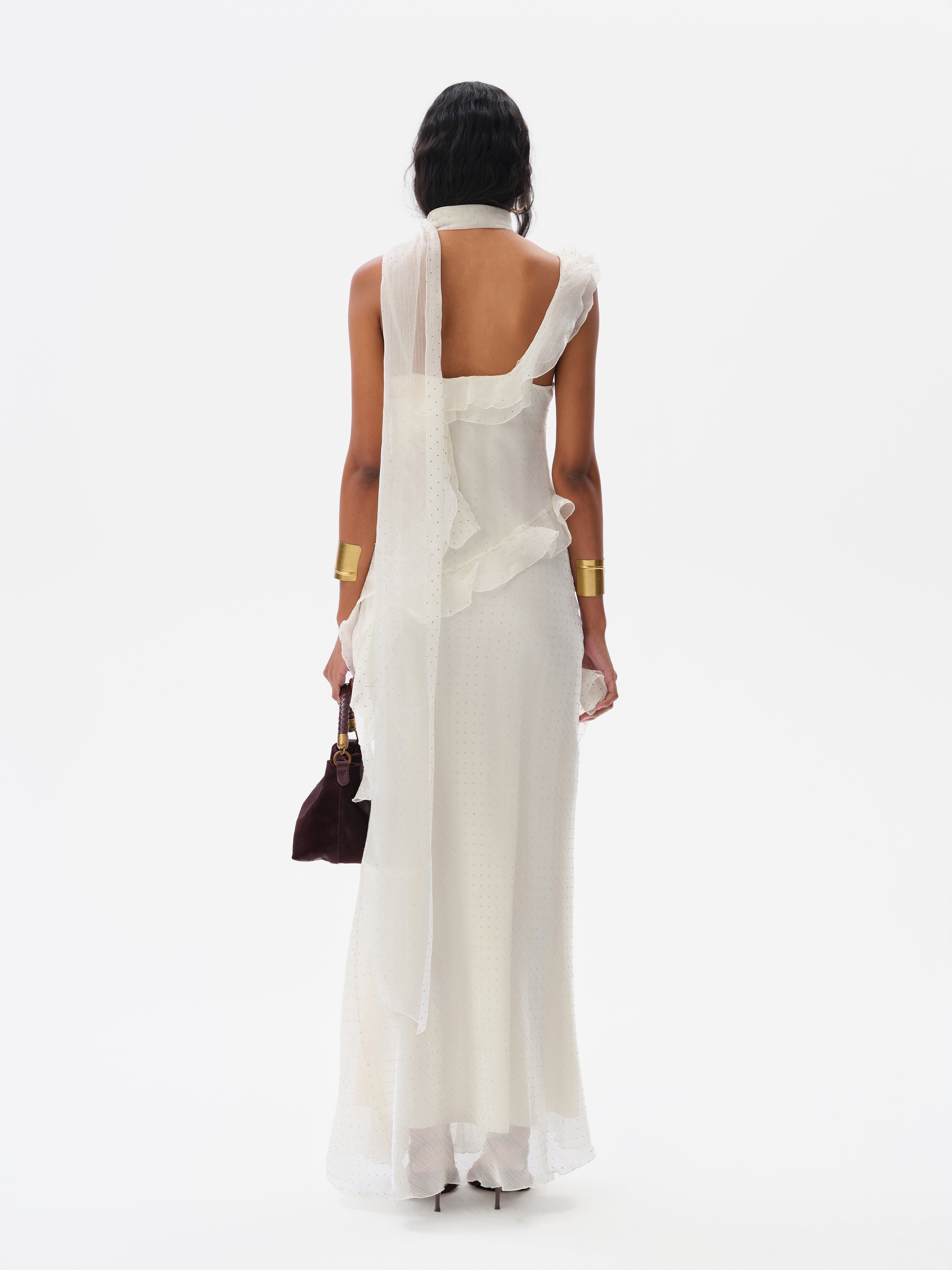 MONICA - Ruffled chiffon glitter maxi dress