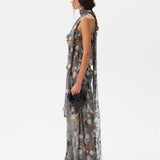 MONICA - Ruffled chiffon maxi dress with devoré detail